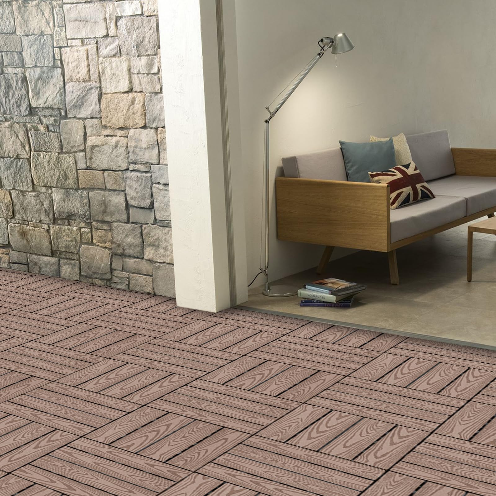 Baldosas de terraza de WPC, azulejos de clic para terraza y balcón, 30 x 30 cm, color marrón. Con drenaje, 22 unidades (aprox. 2 m²) como revestimiento de suelo resistente a la intemperie, para balcón