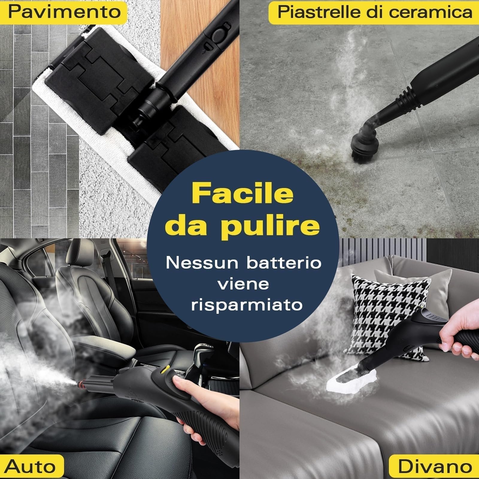 Waitbird Pulitore a vapore multifunzione per la casa, 4,5 bar ad alta pressione e 120 °C, 1500 W, riscaldamento rapido in 5 minuti, serbatoio da 1100 ml, 21 accessori, per pavimenti, divano