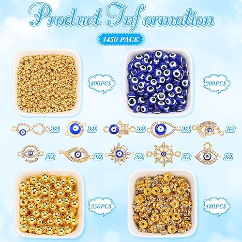 Miniatura 2 de Juego de 1450 dijes de ojo malvado, varios kits de abalorios con diamantes de imitación de ojo esmaltado, 200 cuentas de mal de ojo, 20 dijes de mal