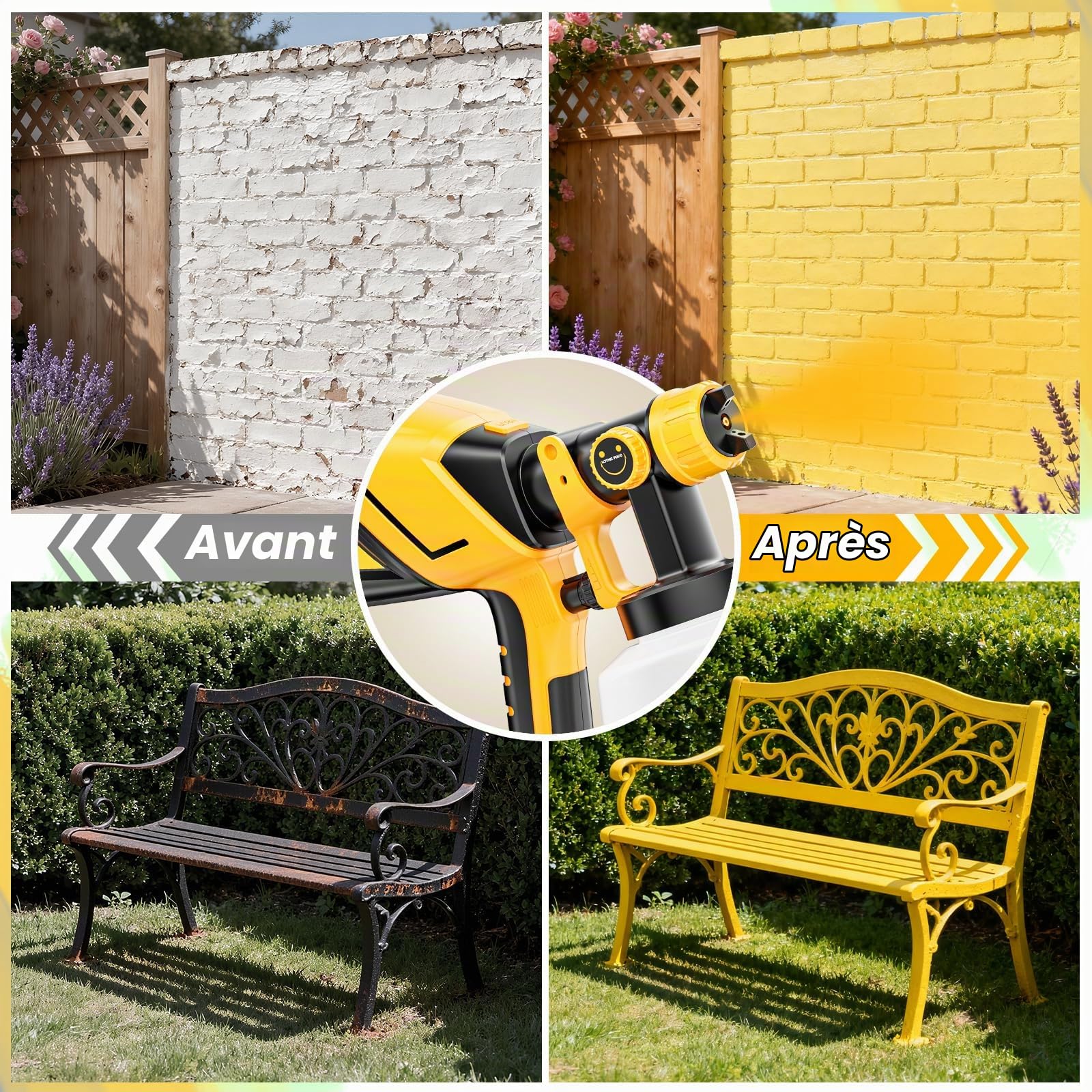 Velway Pistolet à Peinture, 600W HVLP Pistolet Peinture Électrique avec réservoir 1200 ML, 5 Buses & 3 Motifs, Facile à Utiliser pour Meubles, Clôtures, Murs, Armoires, Plafonds, Abri de Jardin