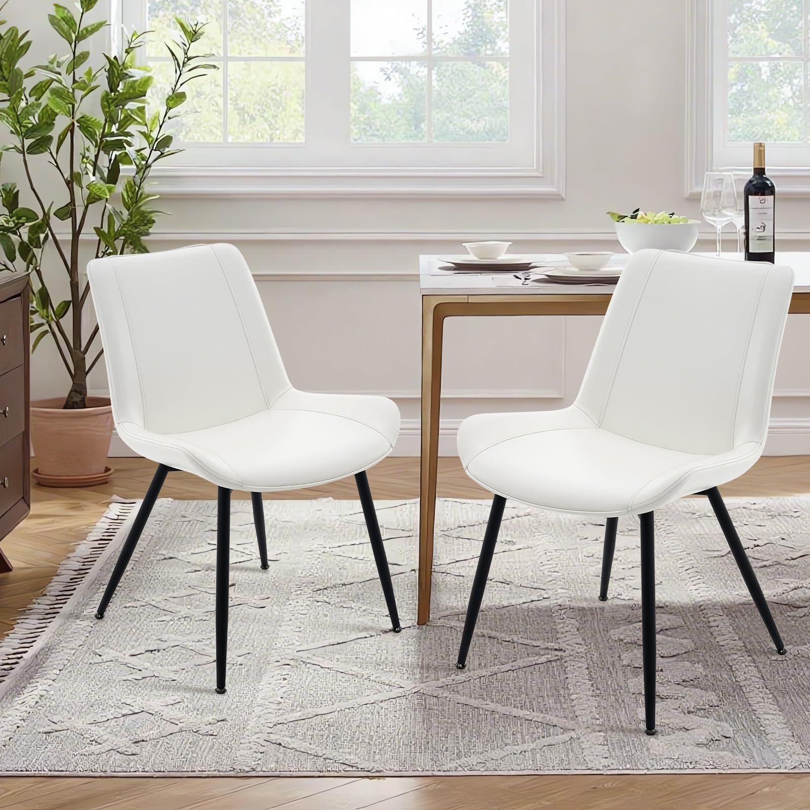 Vogue Furniture Direct Modern Dining Chairs Set of 2 - PU Leather Upholstered Armless Side Chairs with Metal Legs, Accent Chairs for Dining Room,