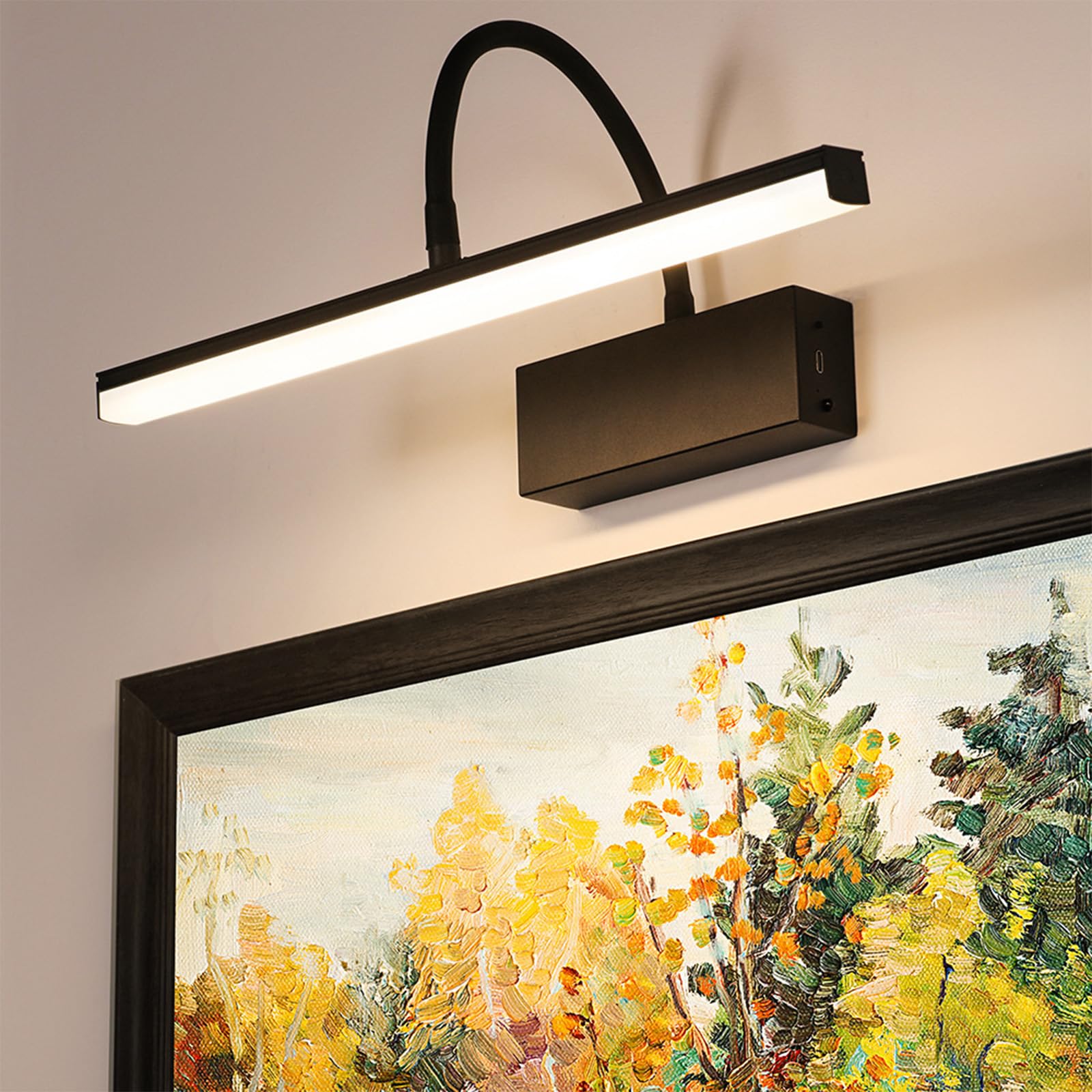 LED Luce Specchio Bagno Dimmerabile Applique da Parete con Telecomando Ricaricabile Iluminazioni per Pareti 360° Girevole Angolo Regolabile Lampada da Parete Quadri Soggiorno (Nero,2 Pezzi)
