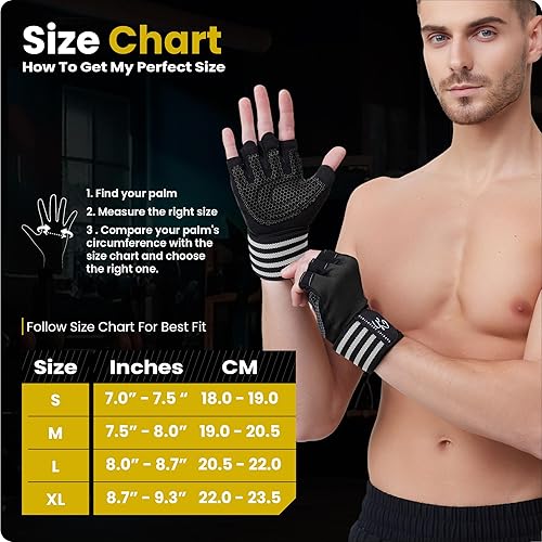 Miniatura 6 de Special Essentials Guantes de gimnasio de entrenamiento para hombres y mujeres, guantes de ejercicio sin dedos con acolchado antideslizante y correa