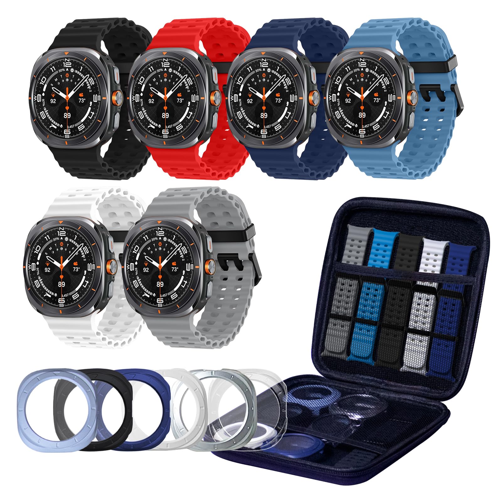Elaikement Confezione da 6 cinturini in silicone marino per Samsung Galaxy Watch Ultra, 47 mm, uomo/donna, con 6 custodie protettive e custodia, cinturino sportivo morbido impermeabile compatibile con