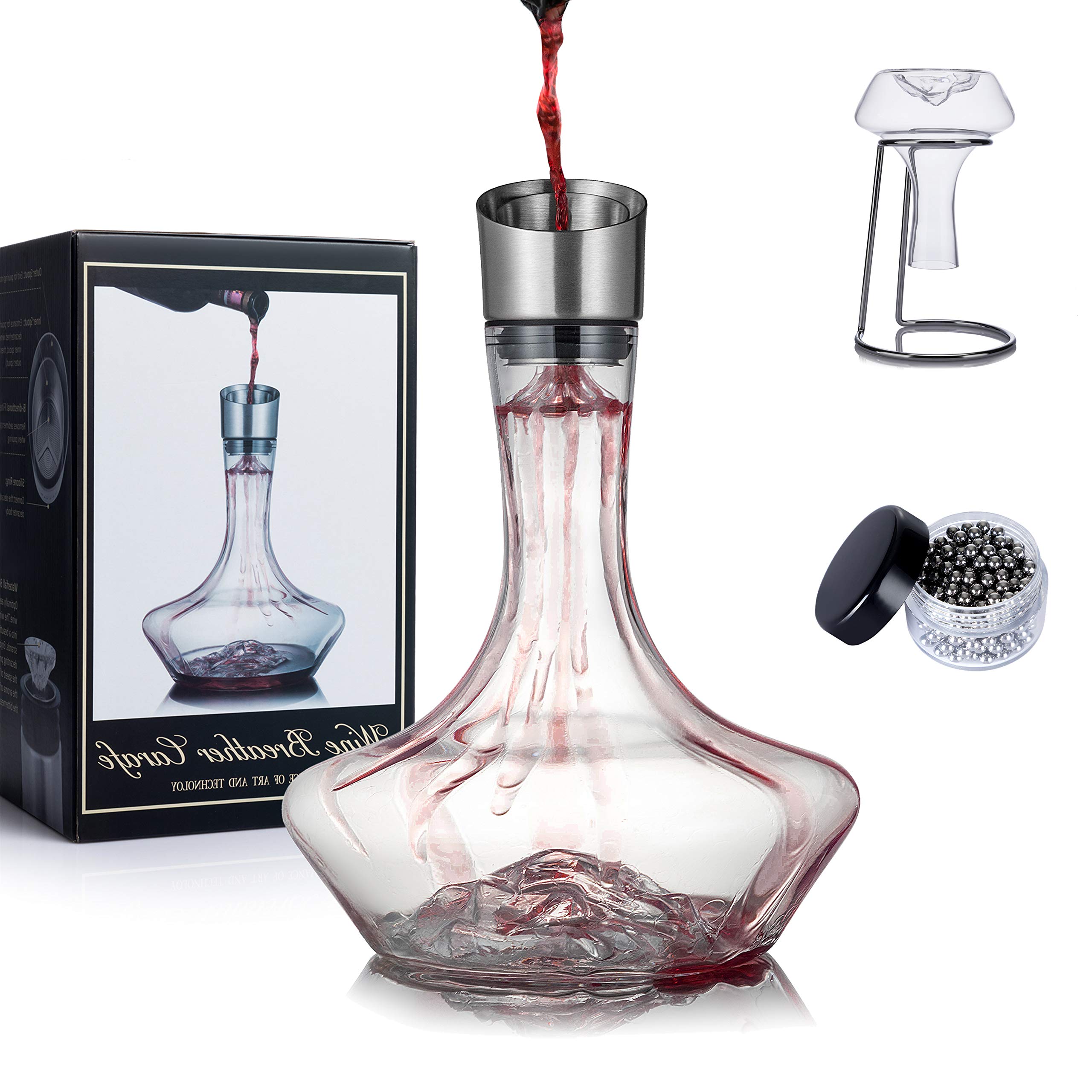 youyah iceberg wine decanter set with aerator filterdrying stand and cleaning beadsred wine carafewine aeratorwine gift100 hand blown lead-free crystal glass 1400ml