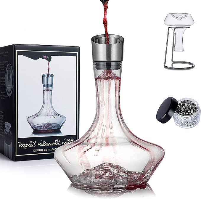 YouYah Iceberg Wine Decanter Set with Aerator Filter,Drying Stand and Cleaning Beads,Red Wine Carafe,Wine Aerator,Wine Gift,100% Hand Blown Lead-free Crystal Glass (1400ML)