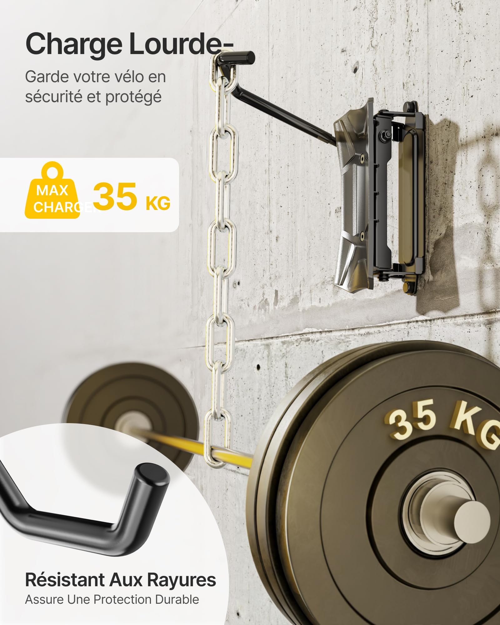 monTEK Lot de 4 Crochets Vélo Mural Pivotant,Pneus 4,5",Charge Max 35Kg | Supports de Cintre de Vélo Muraux, Crochet Mural pour VTT, Vélo de Route,Résistant aux rayures,Optimiser l'espace