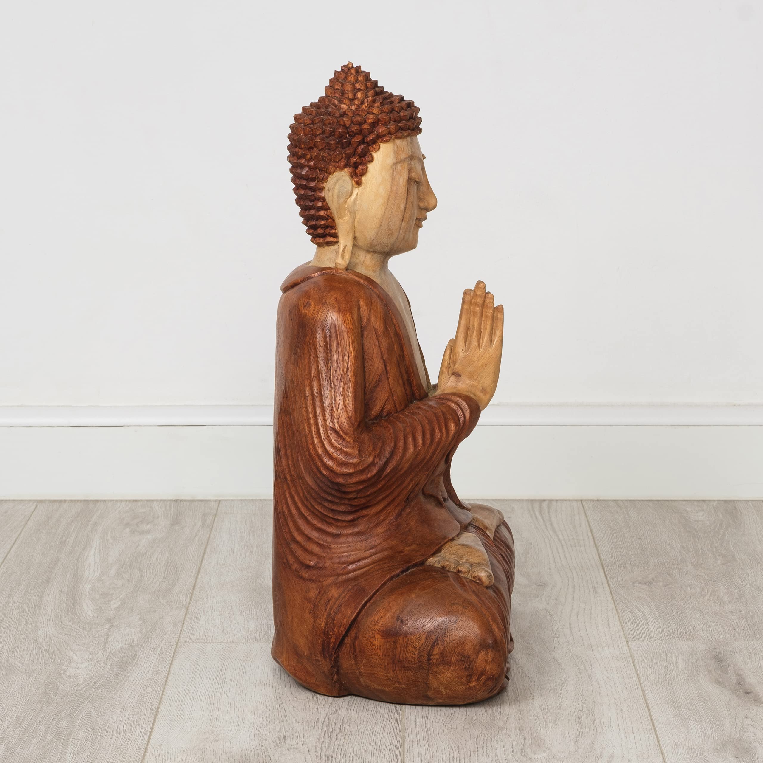 Livasia Bouddha en Bois de Bali, Statue bouddhique, Sculpture en Bois Massif, Durable et Fait Main (50 cm)