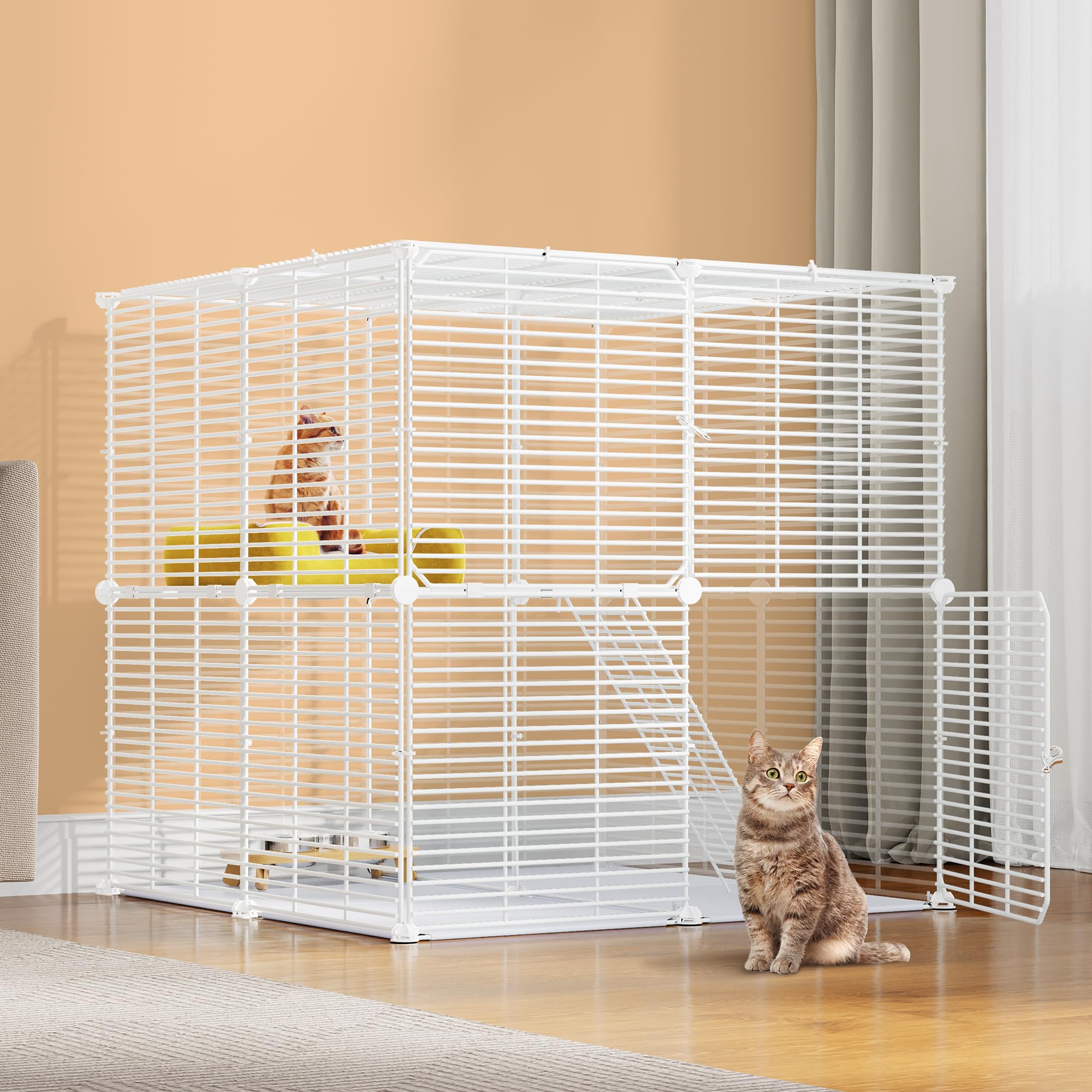 YITAHOME Cats Cage Indoor/Outdoor with Metal Wire Dense, 71x71x71cm DIY Cats Enclosures Catio with Ladder, Metal Kitty Playpen 2-Tiers Kennels Pet Crate, Animals Cage for Bunny, Chinchilla — image 1