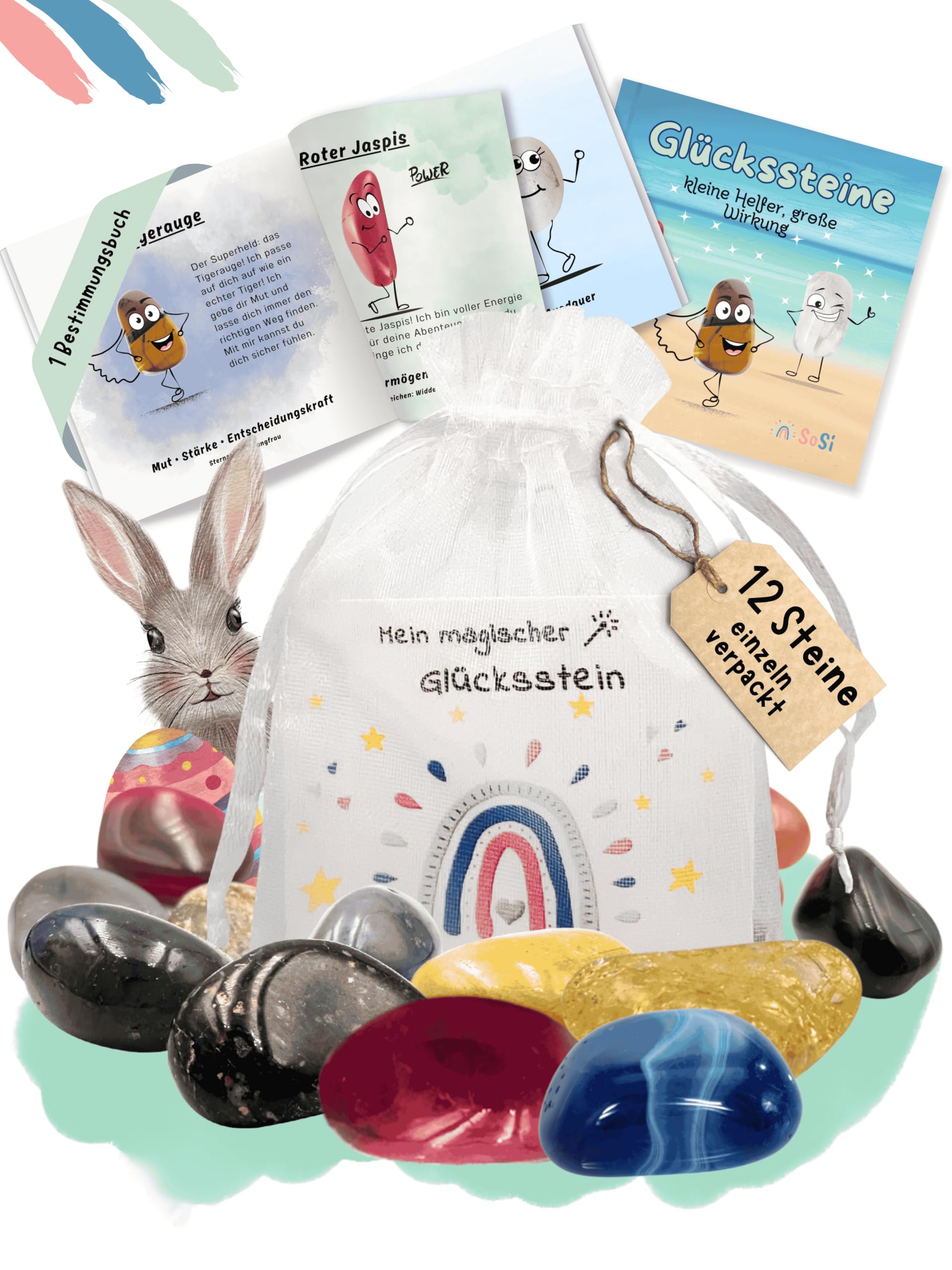 SoSi 12 Glückssteine, 2-3cm, Mitgebselstein, Mitbringsel, Give Away, Glücksbringer, Kindergeburtstag, Gastgeschenk, Kindergarten, Taufe, Kommunion, Einschulung