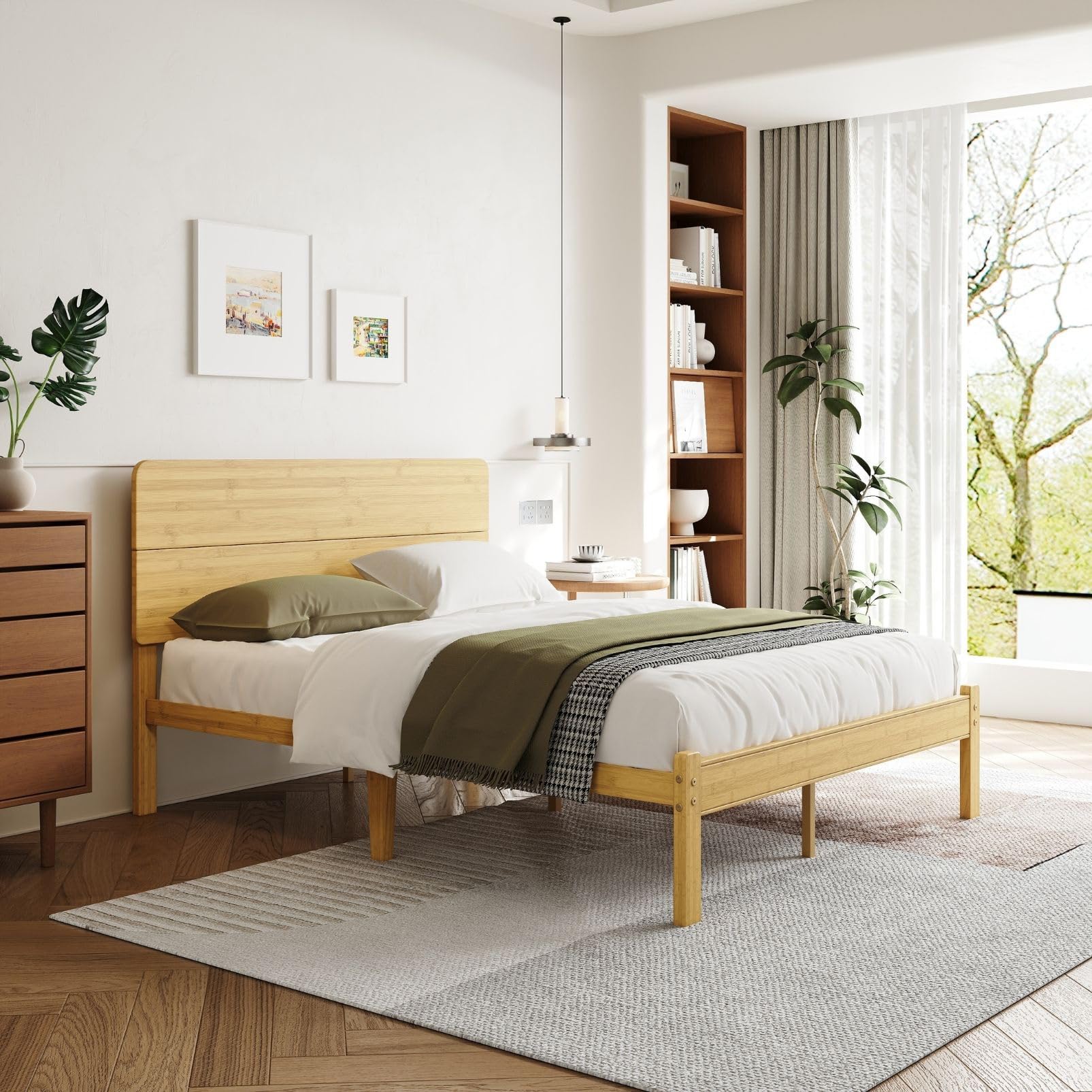 Goltriever 14 Inch Solid Bamboo Wood Full Size Bed Frame