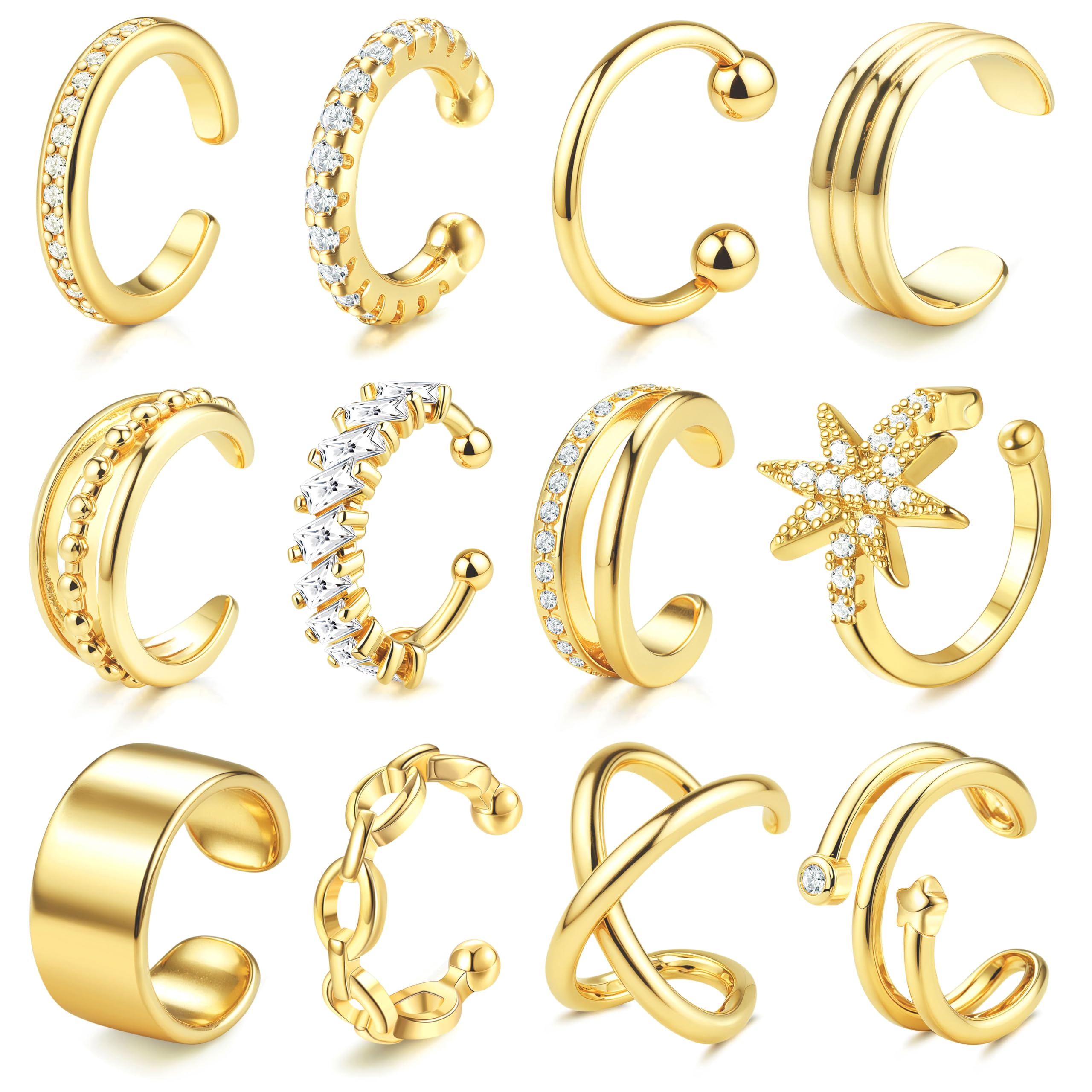 Adramata 3Paia Ear Cuff Orecchini Donna Oro/Argento Orecchinia Senza Buco Regolabile Orecchini Clip Ipoallergenici Orecchino Finti Non Piercing per Helix Cartilagine
