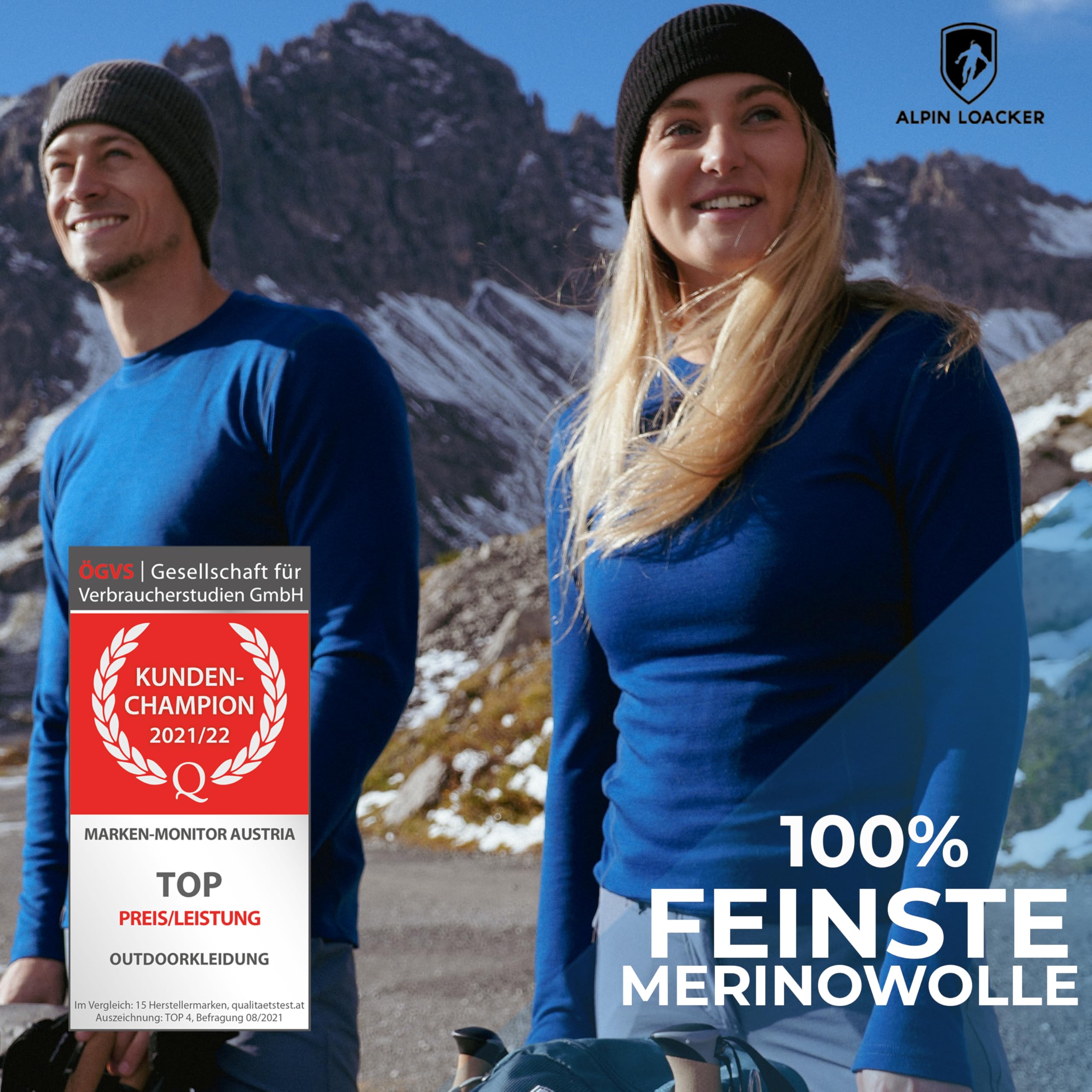 ALPIN LOACKER 100 Merino Langarmshirt Damen 230g/m2 Feinste Merinowolle Unterwäsche Langarm Wandershirt Outdoor Sport