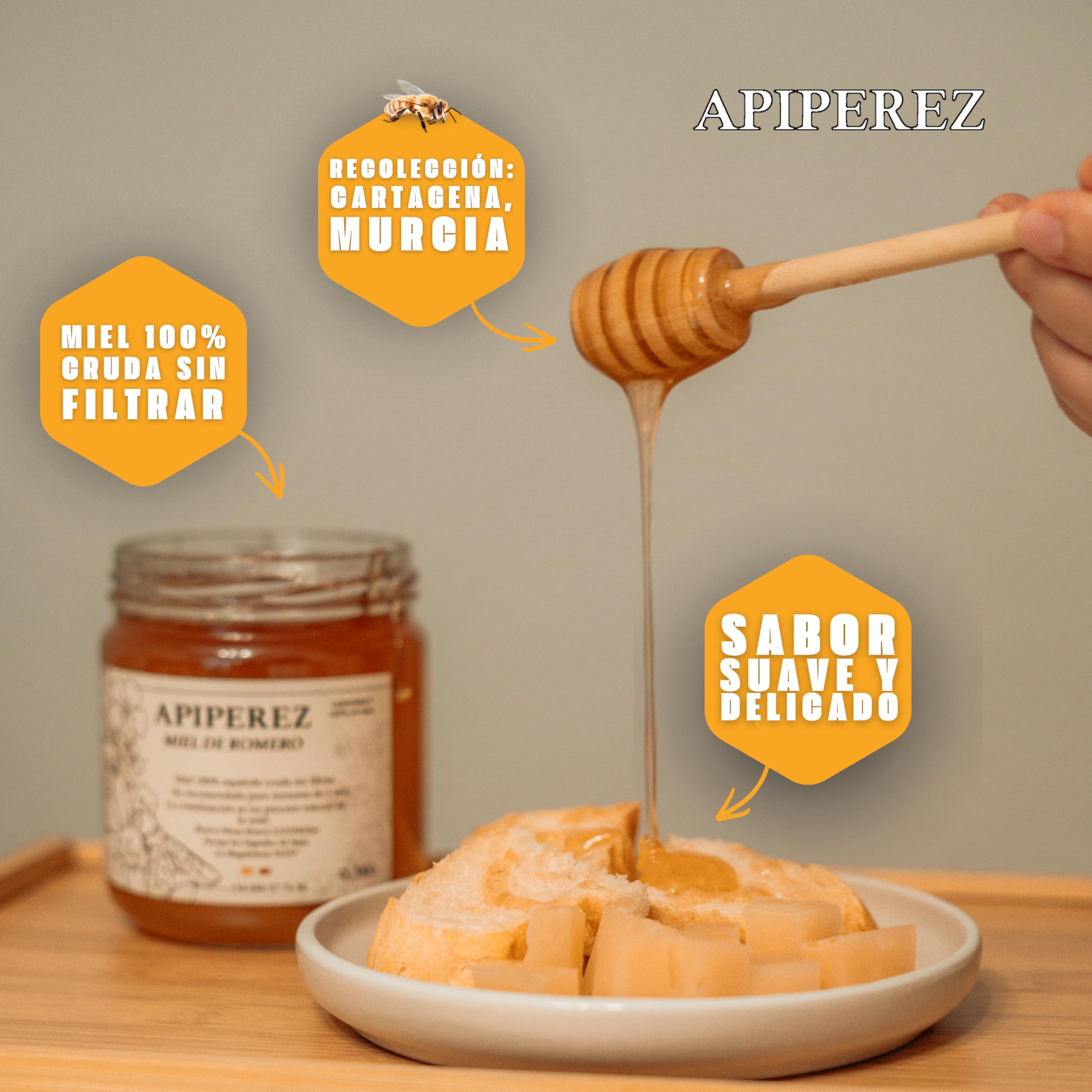 APIPEREZ Miel Cruda de Monte 1 kg – Miel Natural de Mielato, Antioxidante y Antimicrobiana – Sabor Intenso y Color Ámbar Oscuro