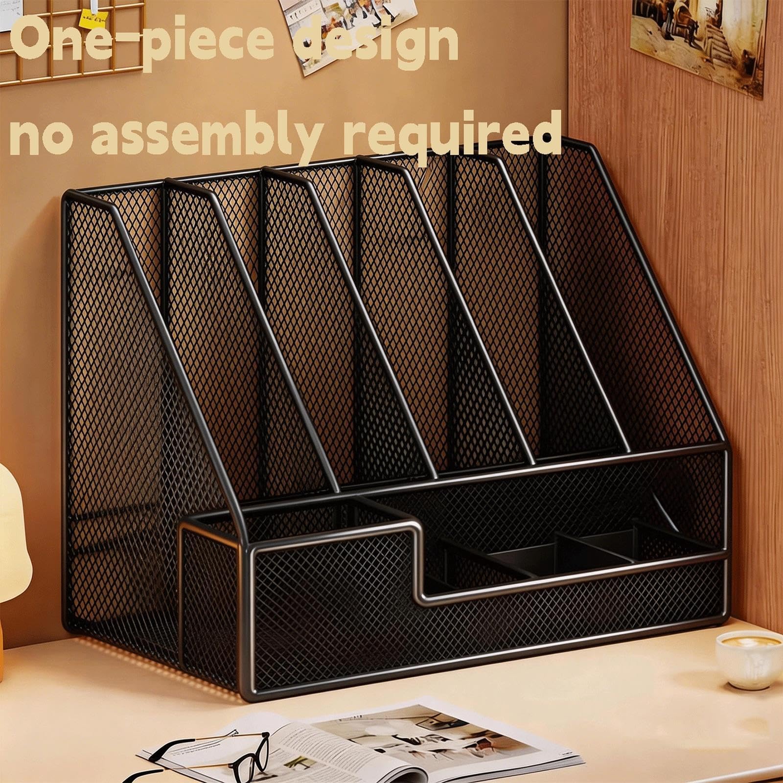 Organizer per documenti in metallo A4, Organizzatore da scrivania con portapenne, supporto per documenti per ufficio, scuola(White,C)