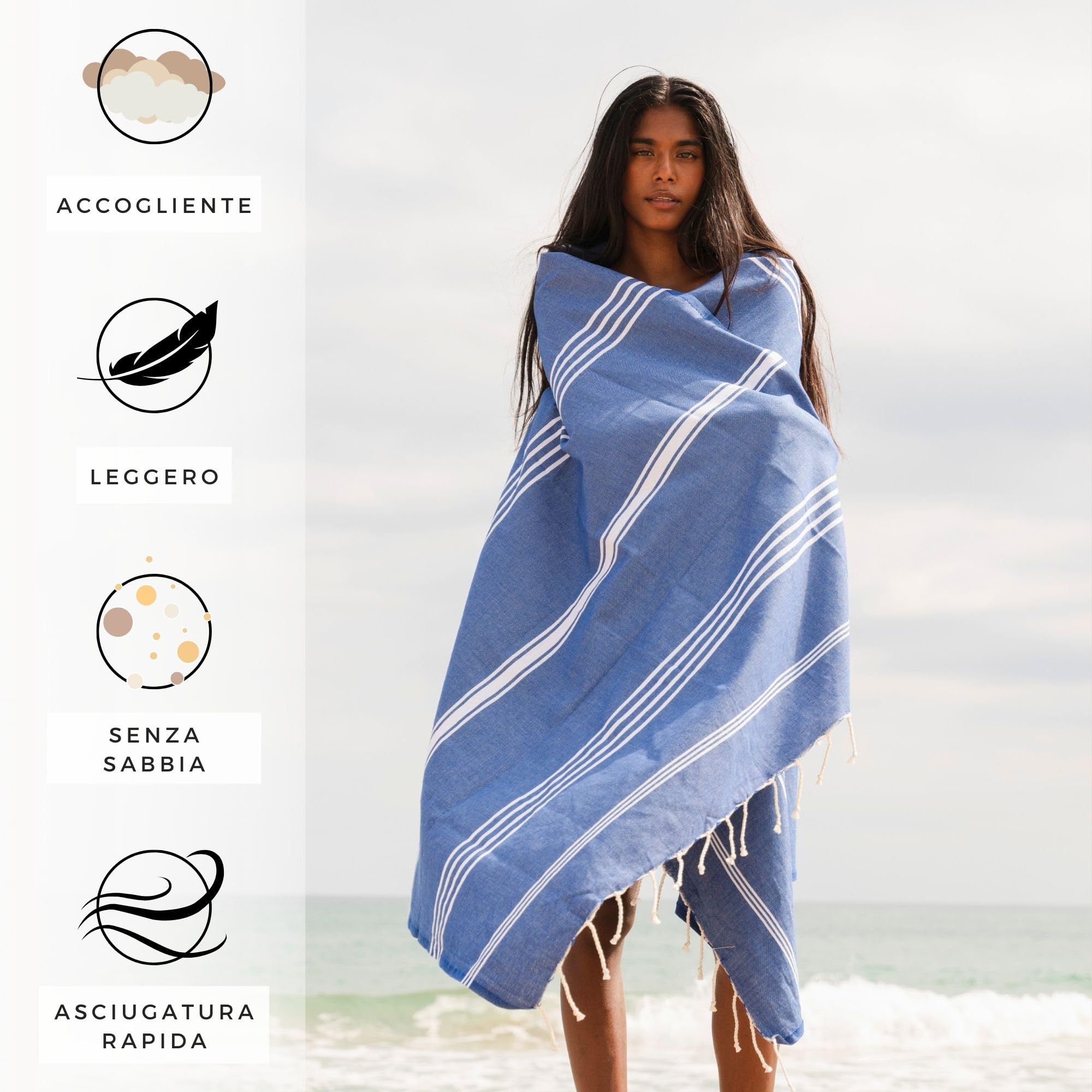furora HOLIDAY Telo Mare Cotone - Grande 200x100 cm - Ultra Leggero - Asciugatura Rapida | Asciugamano Mare Donna e Uomo: Facile da Pulir - multifunzionale per Spiaggia, Piscina, Viaggio, Outdoor
