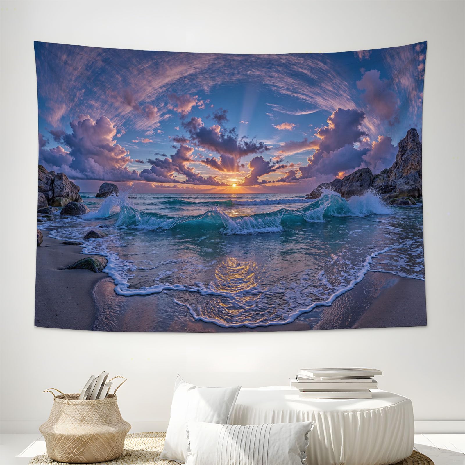 DACRWEKZ Sunrise at sea Tapestry 3D scenery Wall Hanging Tapestry for Living Room Bedroom Dorm Party Outdoor Decor Bedroom Home Background Photography 130x150cm
