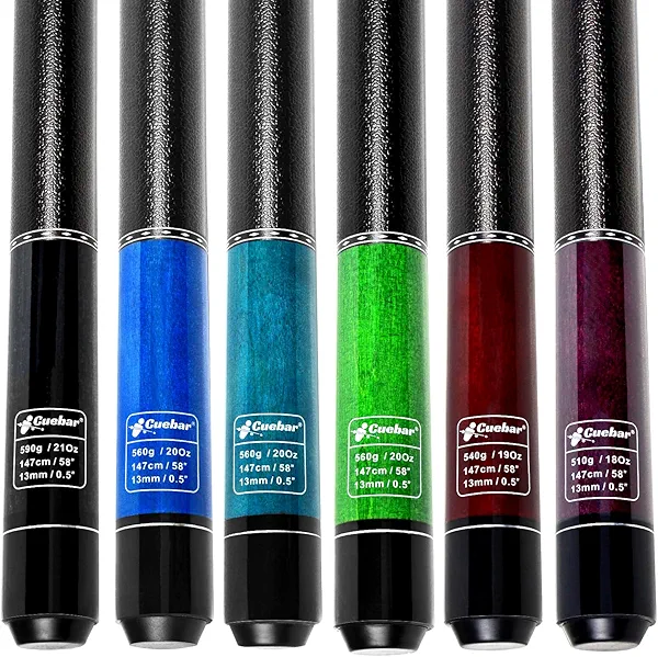 Pool Sticks Set of 6, Pool Cues 18 19 20 21 Oz at 6, 2-Piece House Bar Billiard Cue Sticks with 3D Rubber Grip, 58" Pool Table Sticks for Men Women