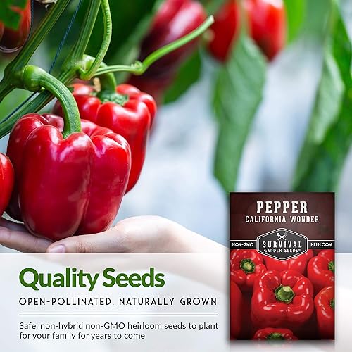 Miniatura 4 de Survival Garden Seeds - Semilla de pimienta California Wonder para plantar - Paquete con instrucciones para plantar y cultivar pimientos rojos