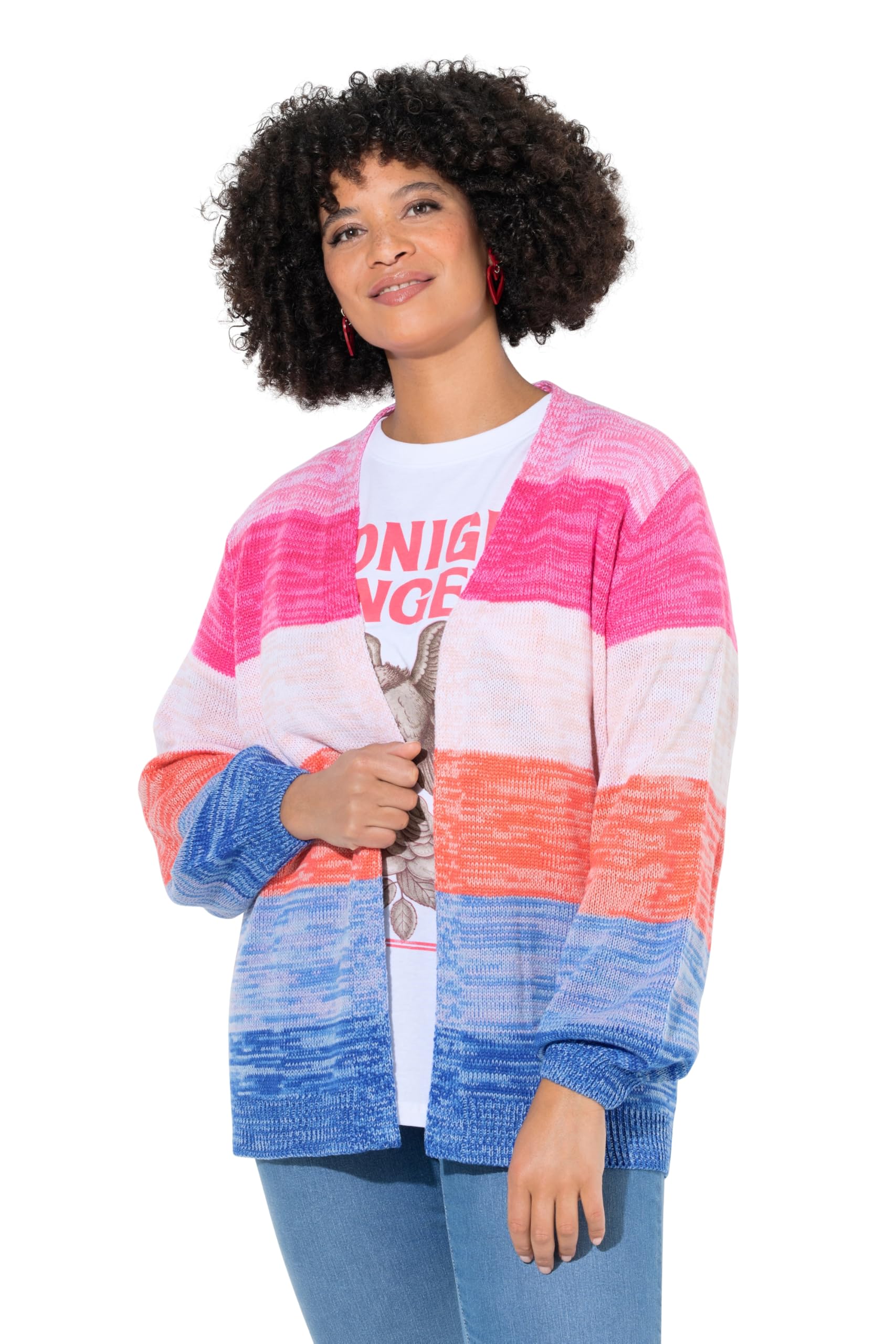 Angel of Style Damen große Größen Übergrößen Plus Size Strickjacke, Straight Fit, Blockstreifen, Ballon-Ärmel 849038