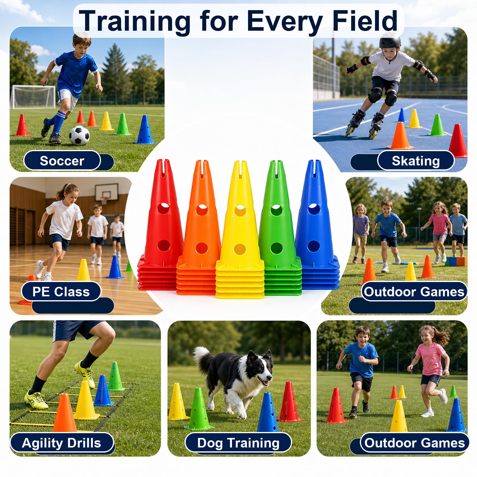 5 Piezas Conos de Entrenamiento,Conos de Entrenamiento Futbol,Conos de Tráfico Plástico,Conos Entrenamiento Deportivo,Conos de Slalom Patinaje Entrenamiento,para Aire Libre,Eslalon,Fútbol