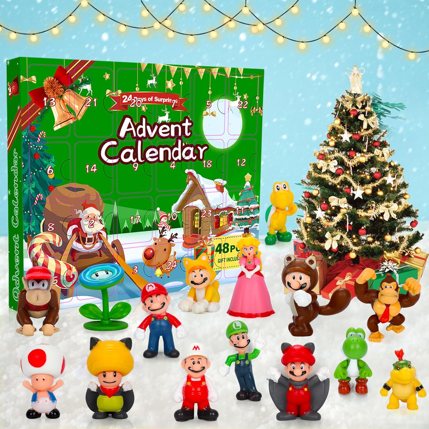 Advent Calendar 2025-48Pcs Christmas Countdown Action Figures Toys, Countdown Calendar Gift Safe Material Holiday Ornaments Gift Set for Kids, Collectors, Xmas Party Decorations