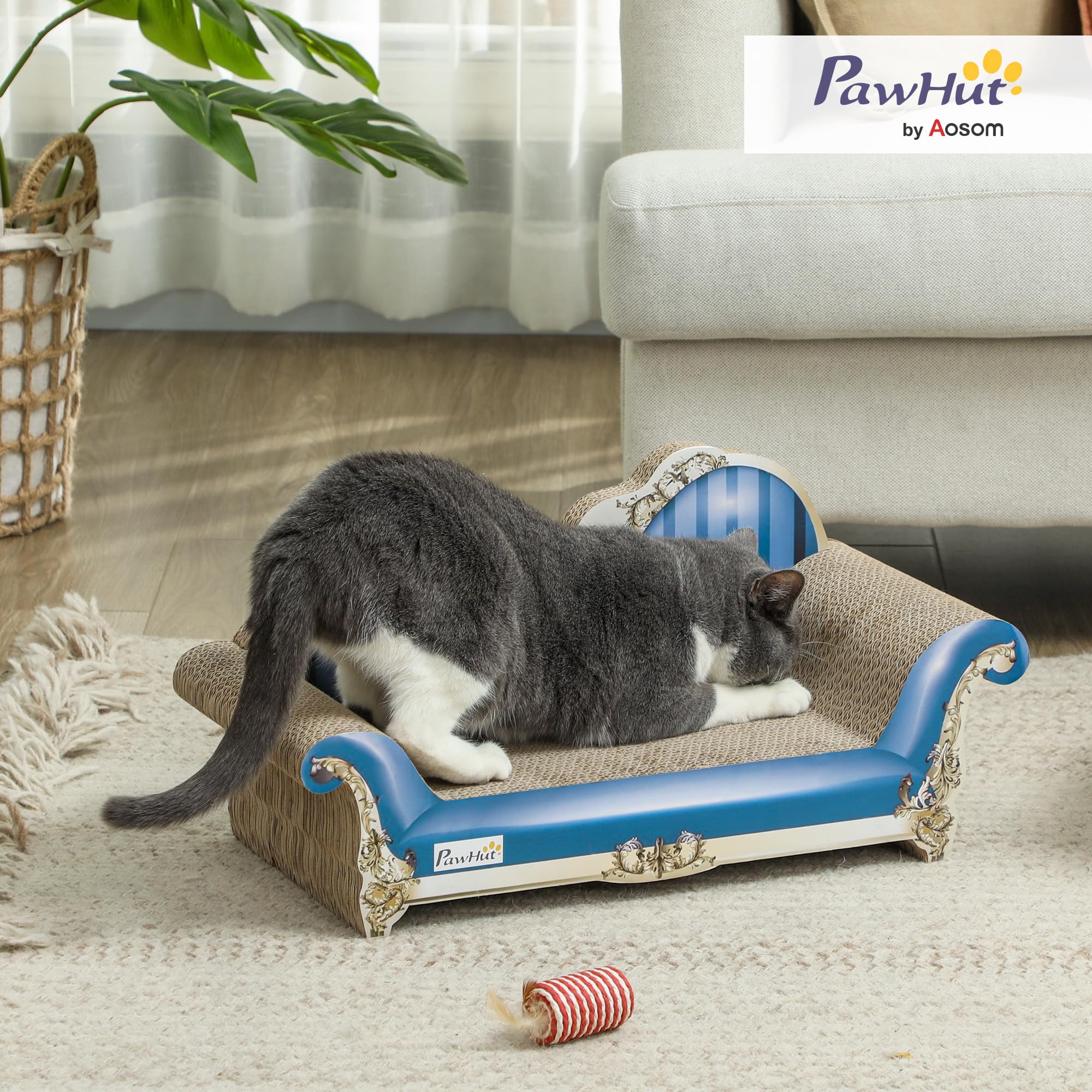 PawHut Tabla de rascar para Gatos 2 en 1 de cartón con Hierba gatera, Azul
