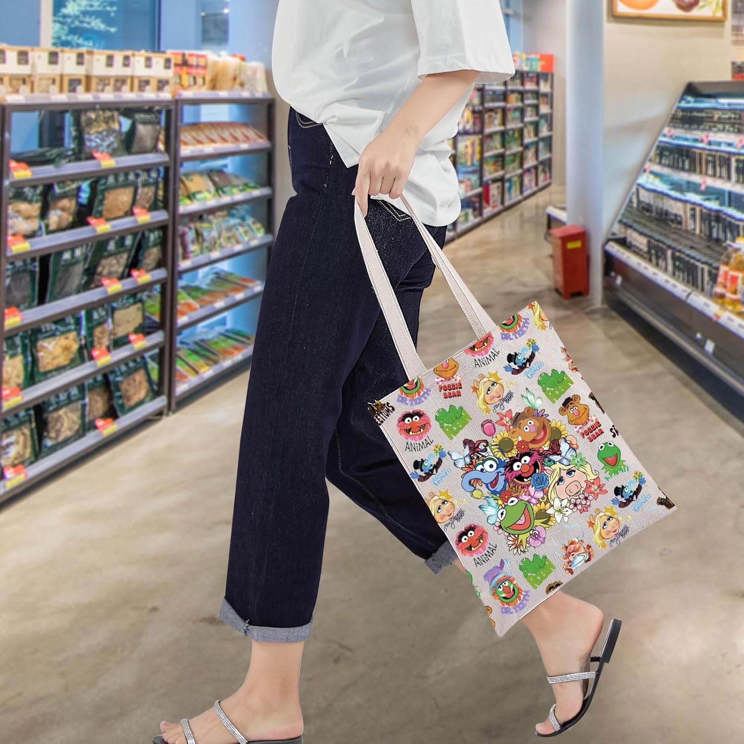 WZMPA Miss Pig Tote Bag Frog Fans Gift Foz Bear & Pepe Reusable Shoulder Bag Gonzo & Walter Merch - Image 5