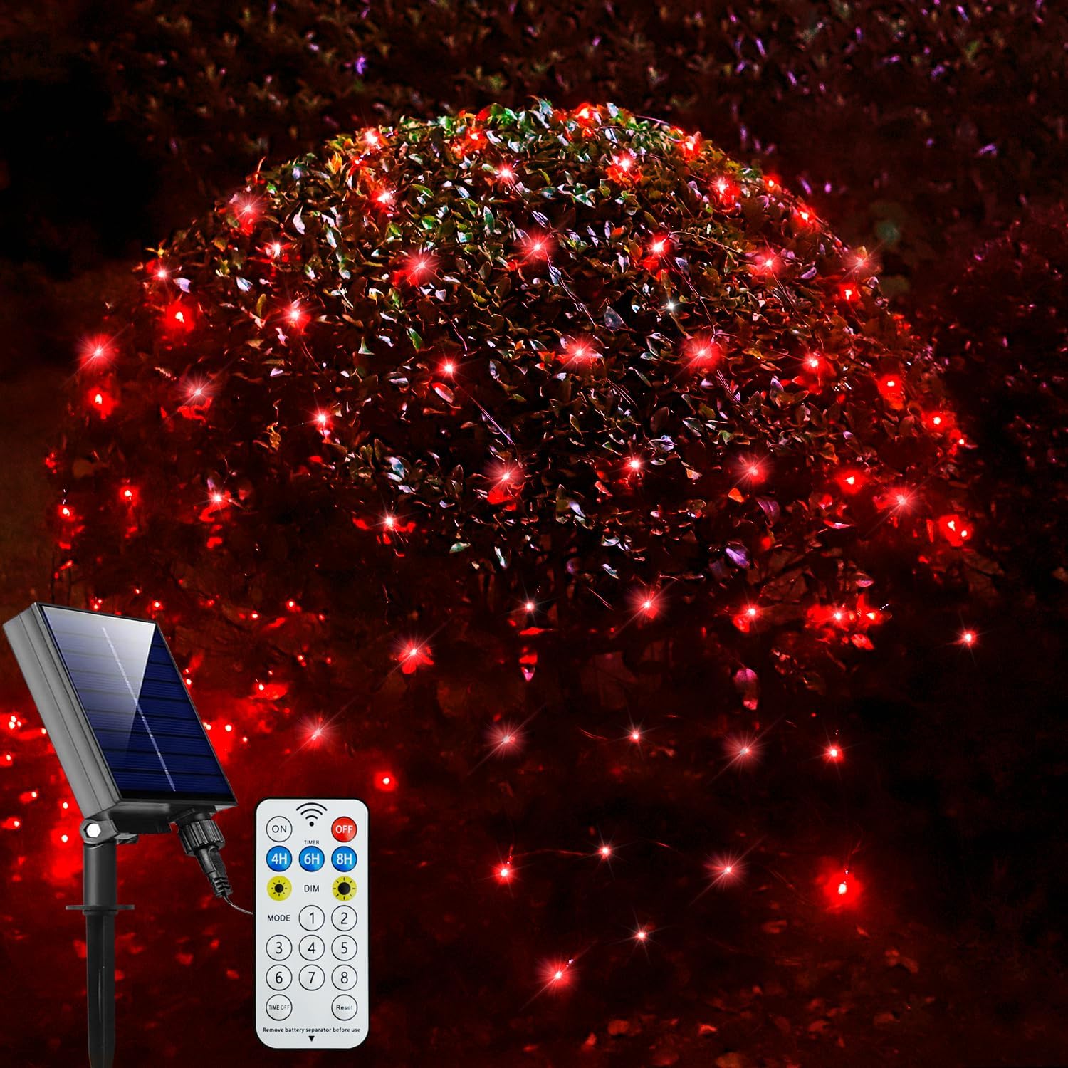 Solar Net Christmas Lights Red, 204 LED Net Lights Outdoor Mesh Lights