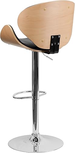 Miniatura 5 de Taburete de bar Flash Furniture de madera de haya con altura ajustable y asiento y respaldo de vinilo negro curvado Espuma Madera Vinilo Hayedo