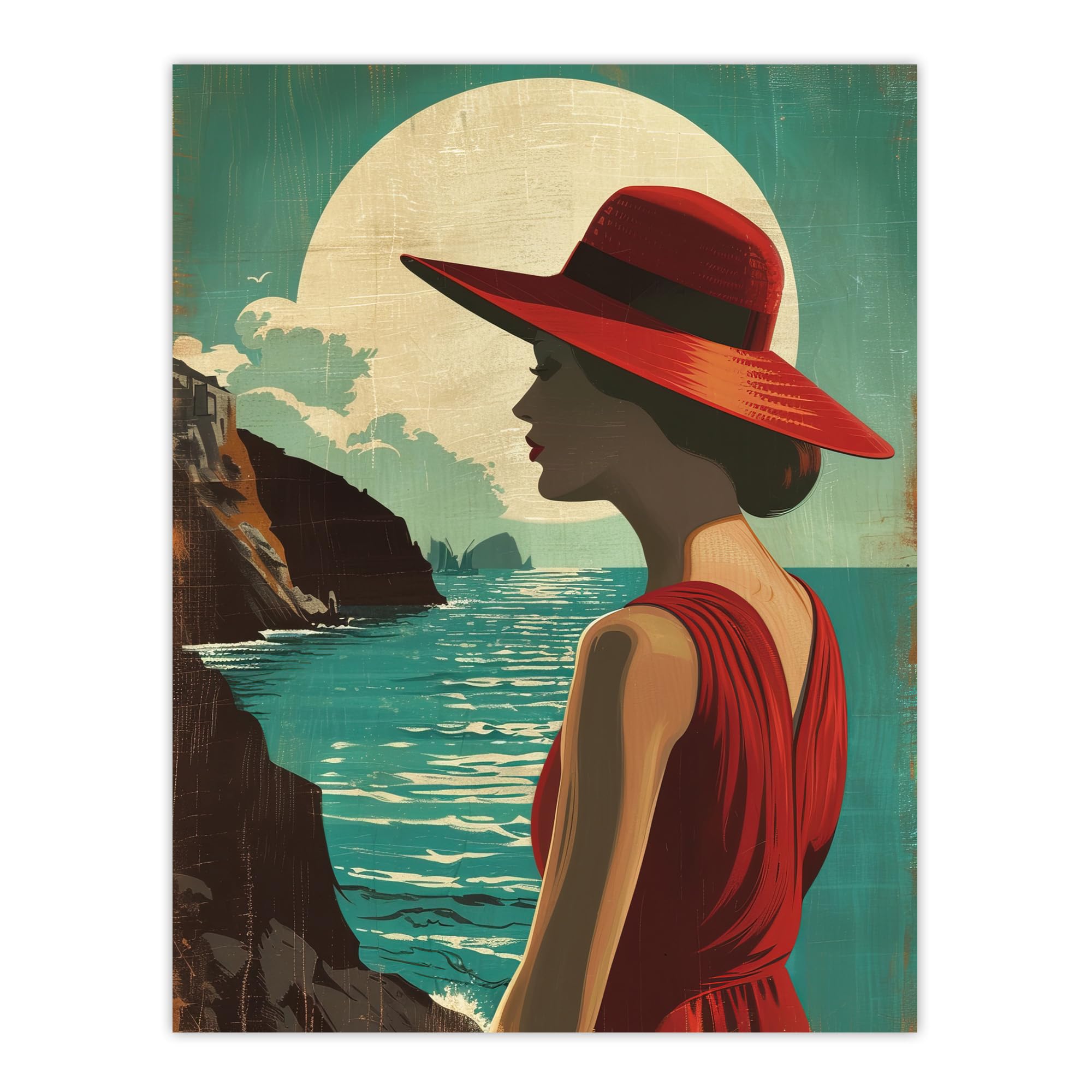 Artery8 Elegant Woman Italian Coast Travel Vintage Style Living Room Extra Large XL Wall Art Poster Print