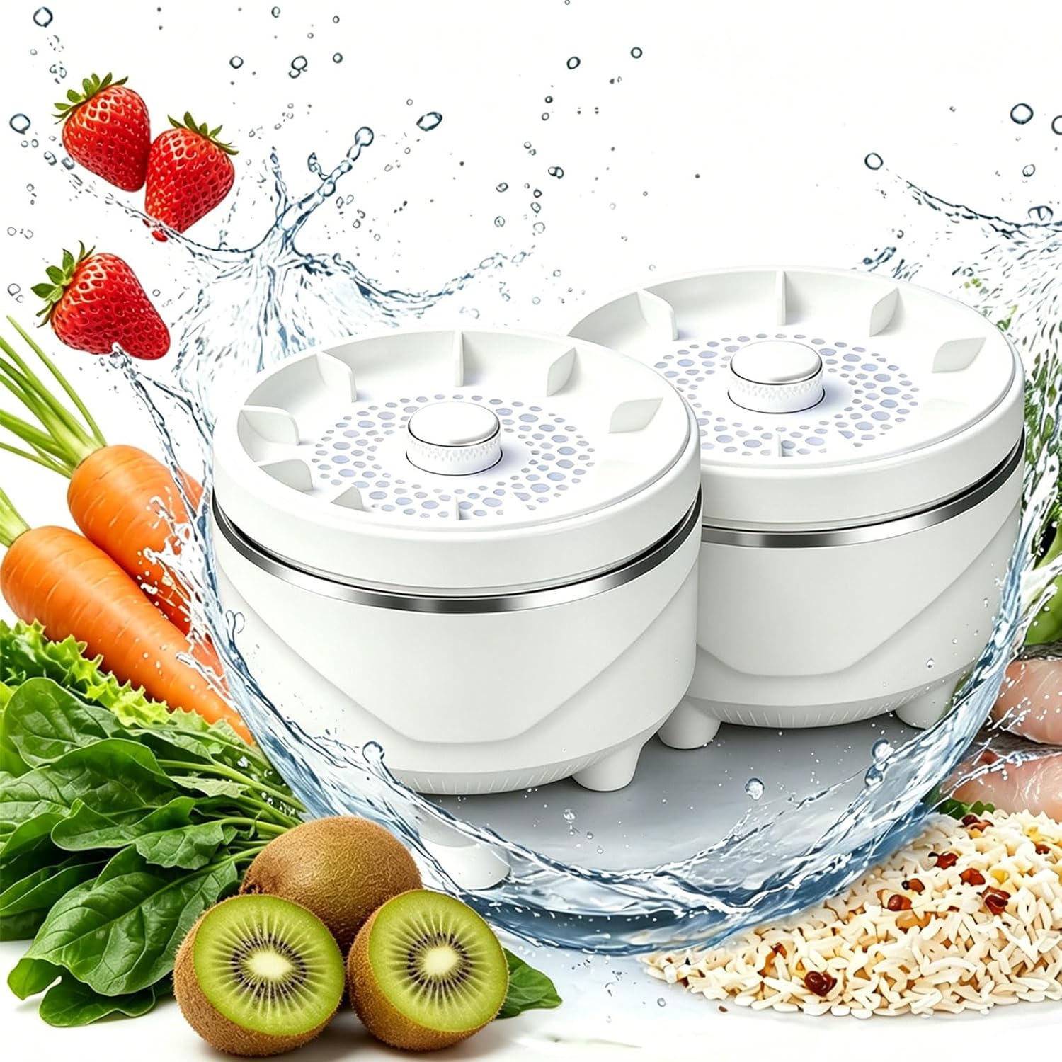 Fruit and Vegetable Washing Machine, 2026 Upgrade Fruit and Veggie Purifier, Wireless Waterproof Titanium Electrolysis Purification Fruit Cleaner Device for Grains Rice Meat & Seafood (2Pcs)