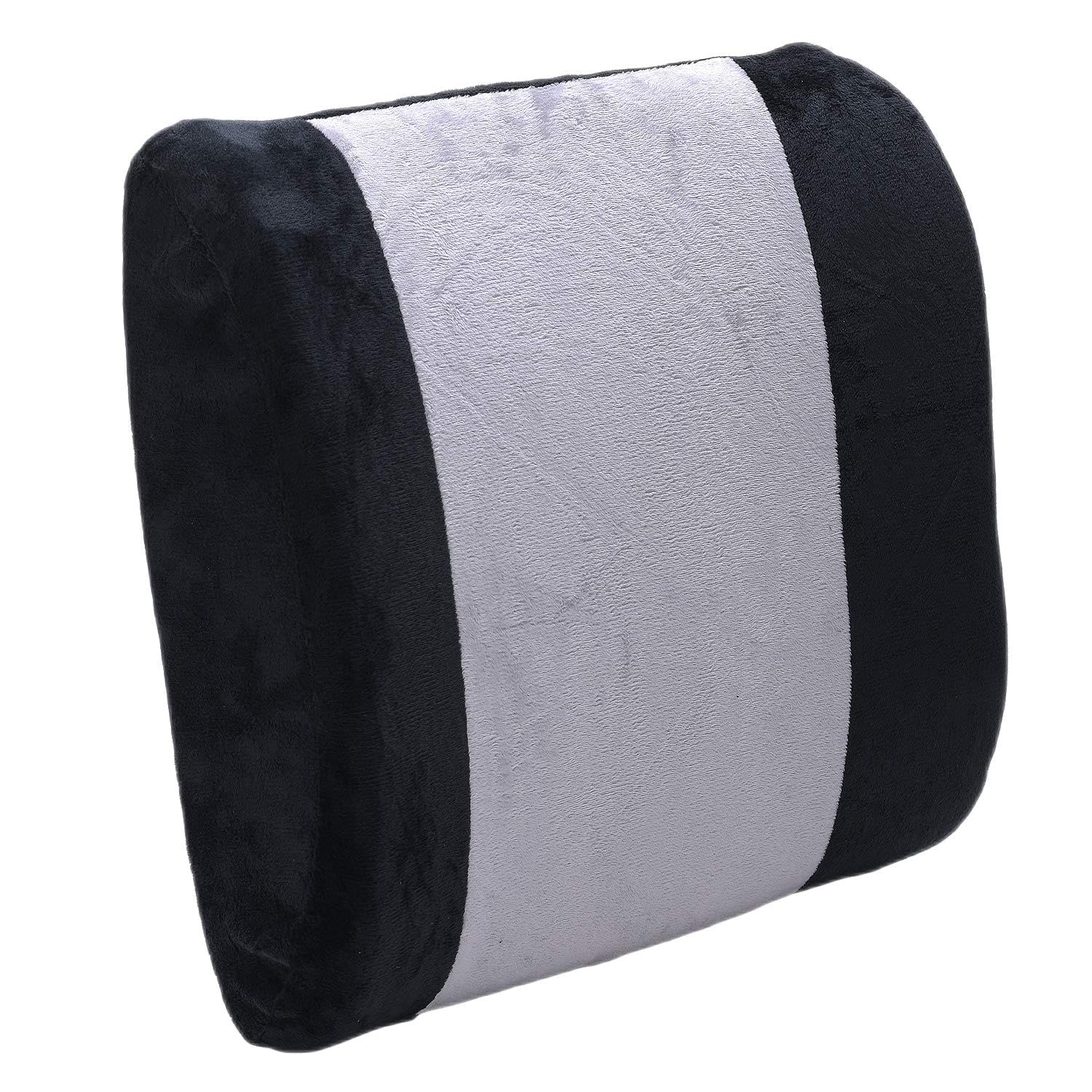 Walmotor Lumbar Support Pillow for Car Office Home, Comes with Removable Washable Cover and Firm Insert to Ease Lower Back Pain and Discomfort While Improving Posture (Black & Grey)