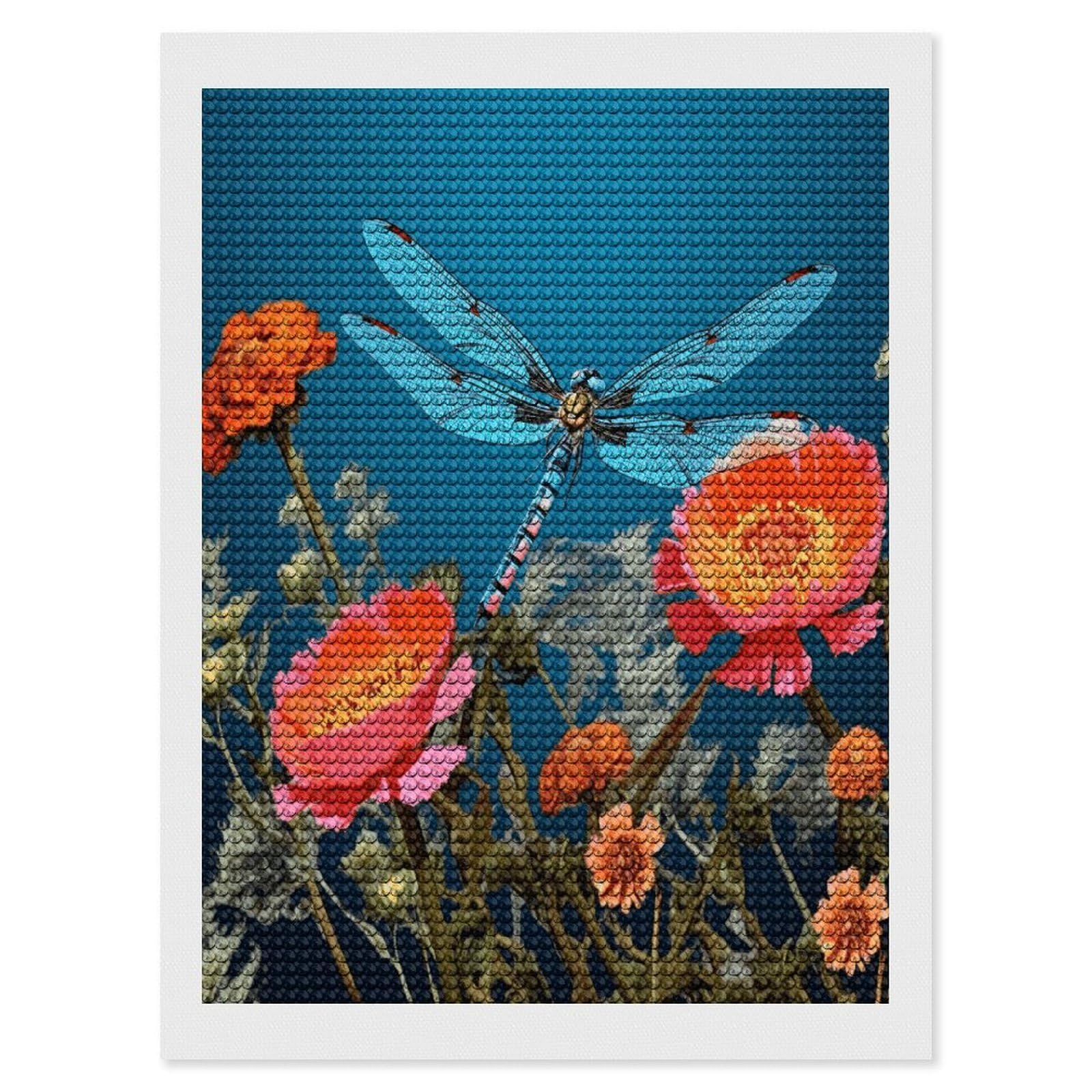 JTREHY Dragonfly and Flower Diamond Art Kits Personalized DIY Round Diamond Painting Kits for Beginner Full Drill Diamonds Dots Paintings for Adults Gem Art Crafts Home Decor