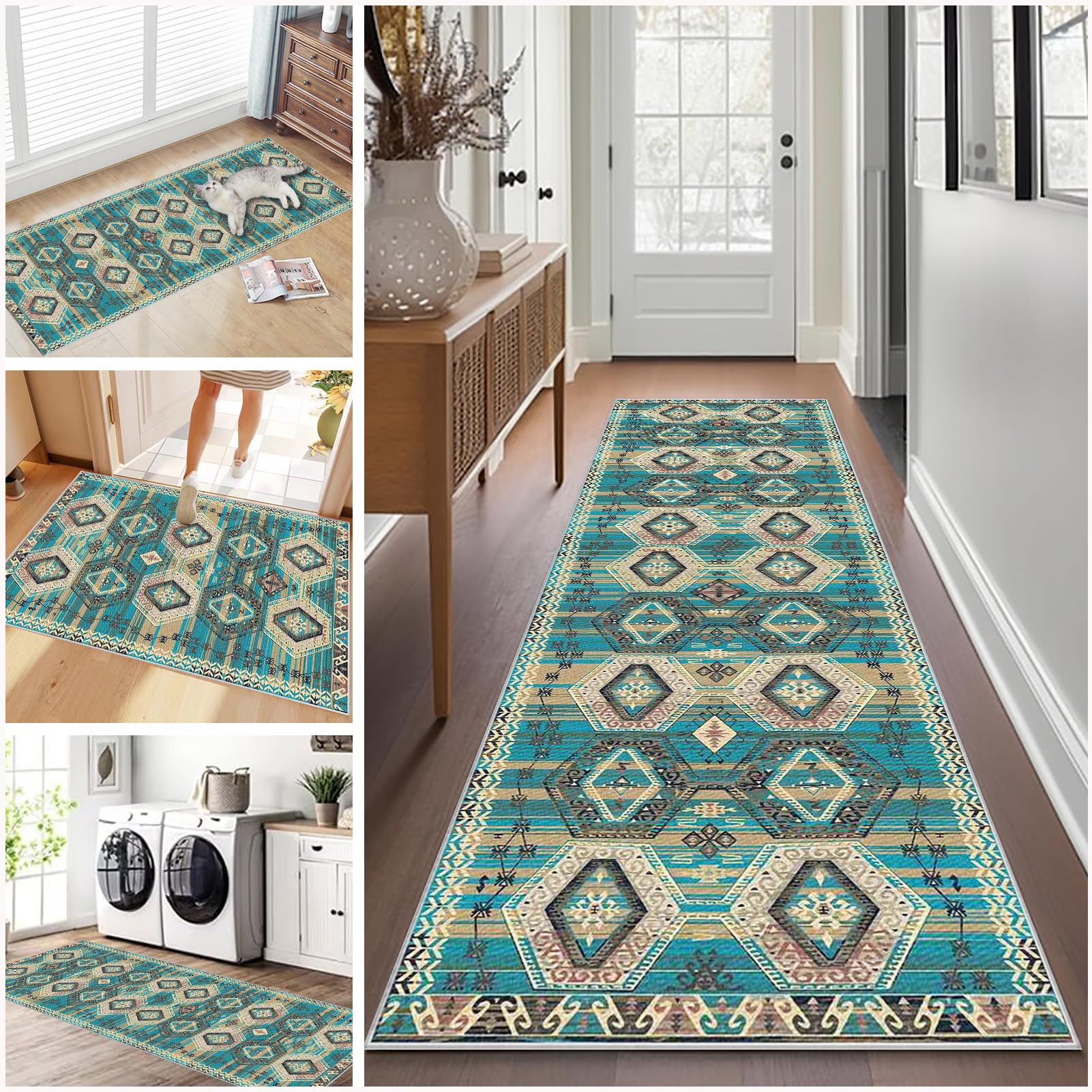Hallway Runner Non Slip Long Kitchen Carpet Runners 70 x 400 cm Heavy Duty Entrance Mat Hall Runner Narrow Rugs Absorbent Doormat Washable Kitchen Rug Runners for Hallways Kitchen Laundry Room