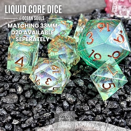Miniatura 7 de Sage's Portal Liquid Core - Juego de 7 dados poliédricos DND de resina de borde afilado para Dungeons and Dragons Sage's Souls Dice RPG de mesa
