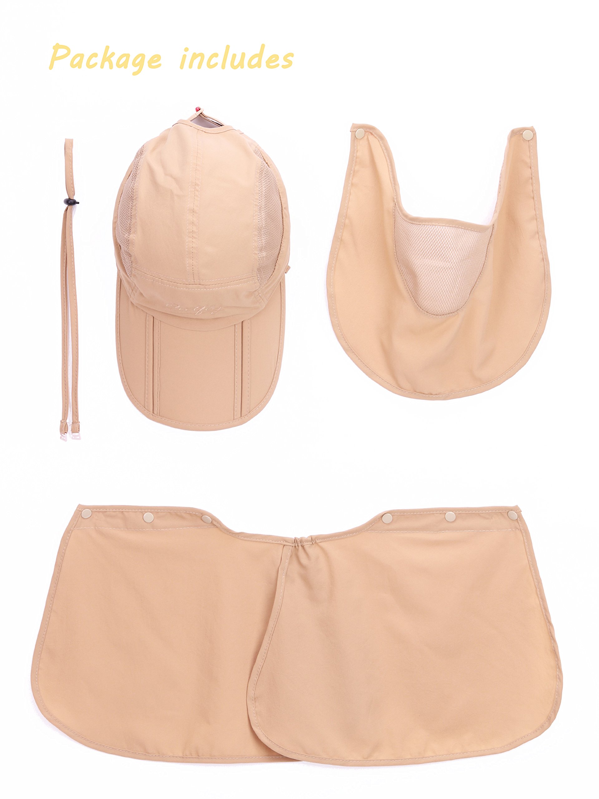 Unisex Safari Cap z bardzo długą ochroną karku, ochrona przed promieniowaniem UV, składana czapka baseballowa na kemping, do aktywności na świeżym powietrzu, dla obwodu głowy 50-54 56-60