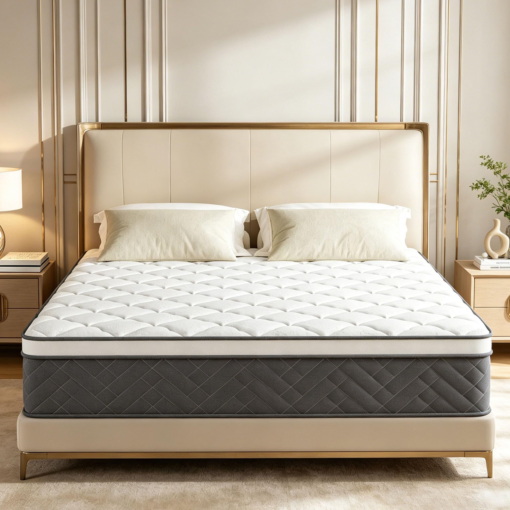 Colchón 120x200 cm Híbrido, Altura 25 cm, Muelles Ensacados y Espuma HR, Firmeza H3, Certificado Oeko-Tex, Transpirable, Ergonómico, 7 Zonas de Confort