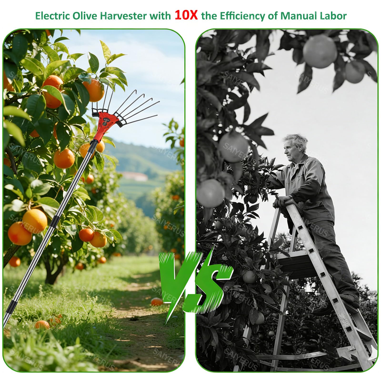 Cosechadora de Aceitunas Eléctrica de 600W con Pértiga Telescópica de 175-270cm, Recolectora Vibratoria de Frutos de Gran Altitud para Dátiles, Granos de Café, Castañas, Nueces, Bayas Goji