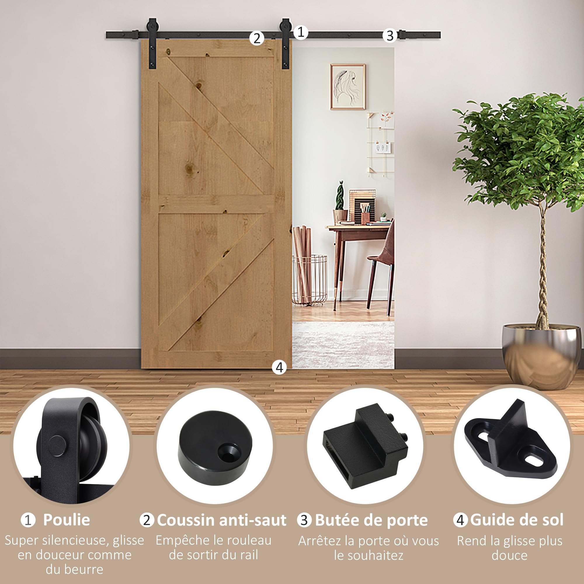 HOMCOM Kit de Porte Coulissante Système Galandage pour Porte 2 m Noir