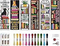 ACRNIGHEET 6PCS Stamped Cross Stitch Bookmark Kits for Beginners - Bookshelf Scenery Patterns, DIY Embroidery Crafts & Gifts