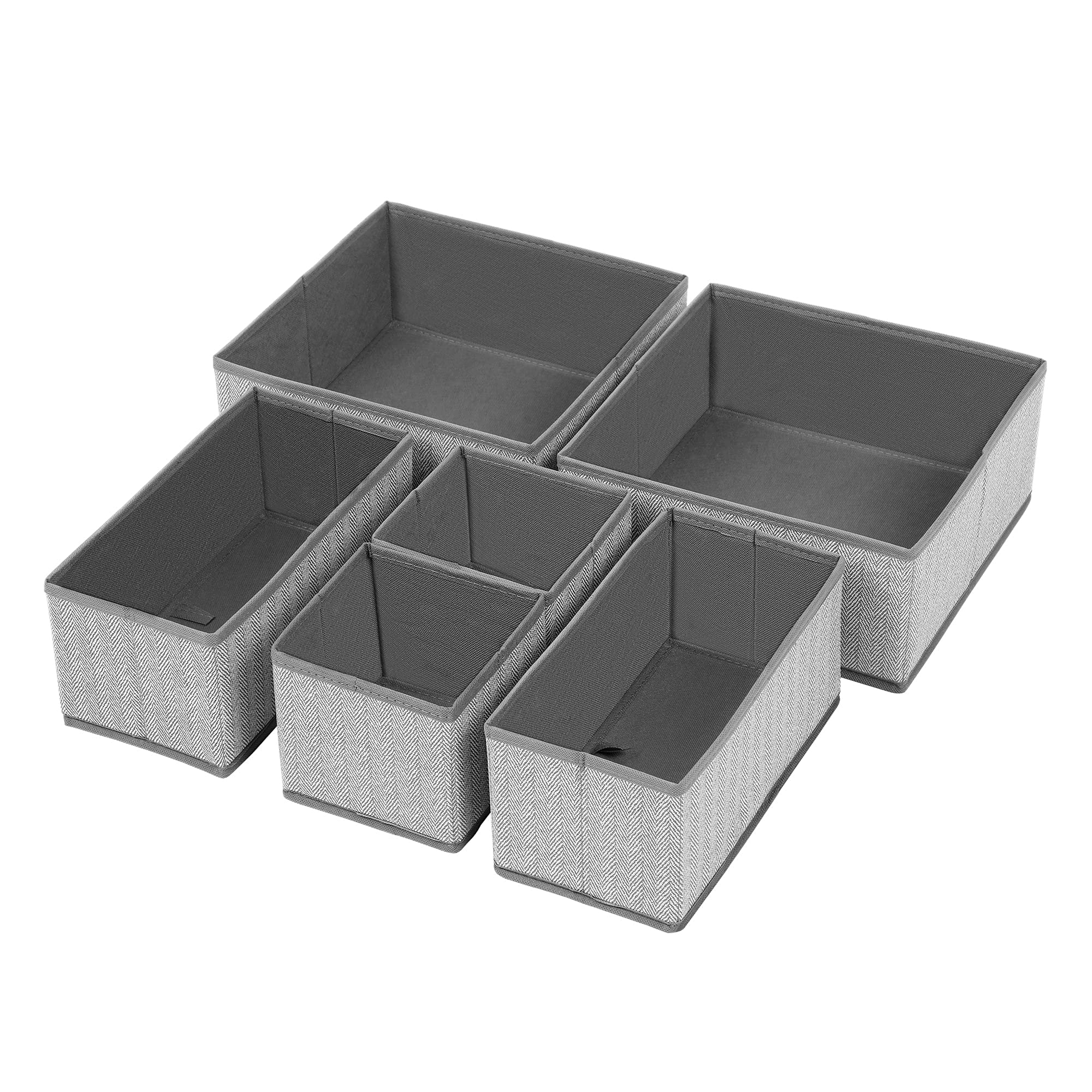 SONGMICS Set di 6 Divisori per Cassetti, Organizzatori per Armadio, Scatole di Stoccaggio Pieghevole in Tessuto Simil Lino, per Calze, Biancheria, Reggiseni, Cravatte, Sciarpe, Grigio RDZ006G01 Grigio Set di 6