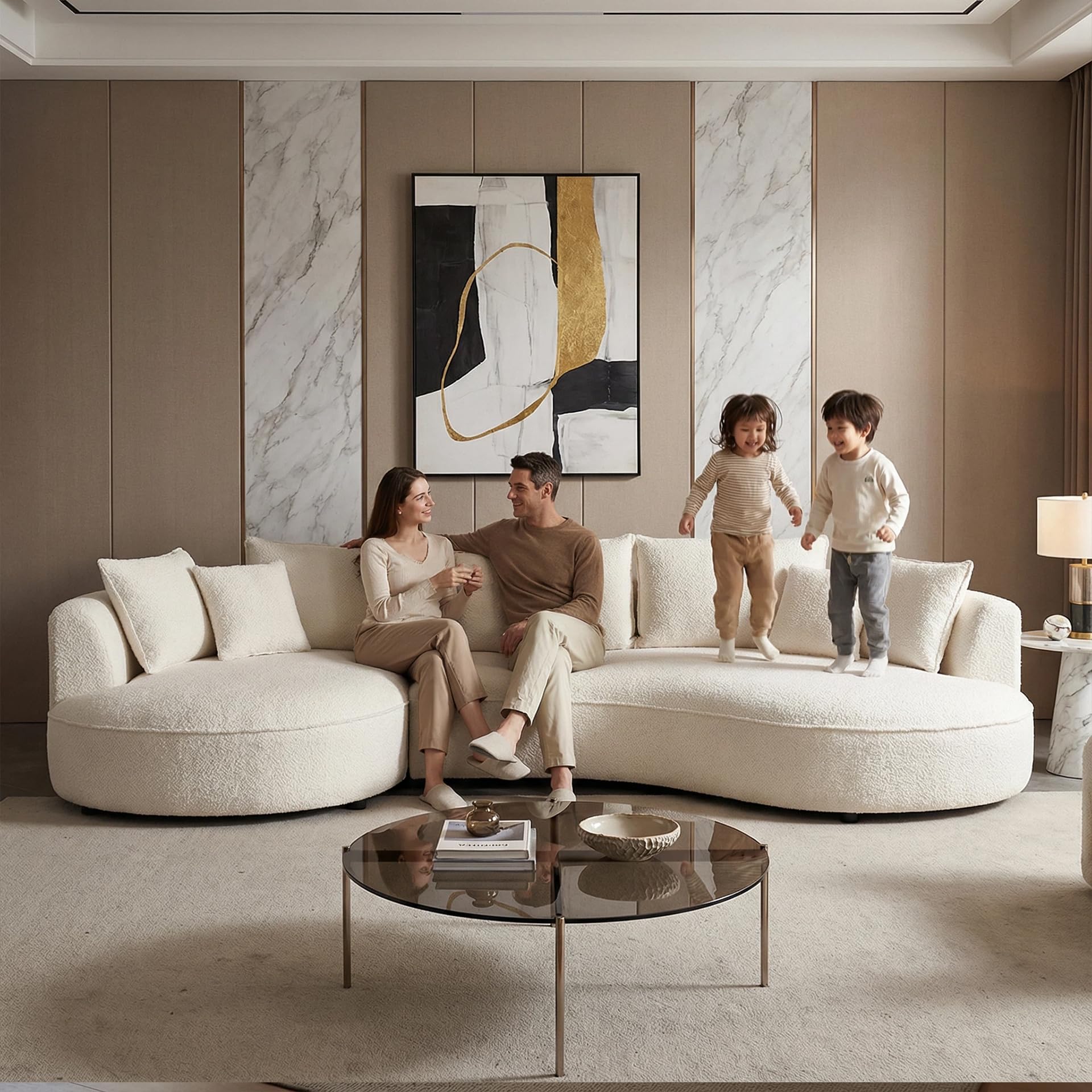 mr.waiba 125" Oversized Curved Sectional Sofa,Boucle Upholstered Modular Couch with Chaise,Deep Seat Luxury Cloud Sofa,5-Seater L-Shaped Couches for