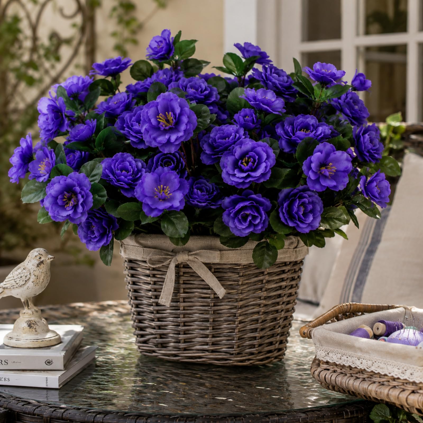 astylishhome Artificial Azalea Bouquet Dark Purple Faux Flowers Outdoor Decorative Silk Flower Arrangement for Home Garden F2233 — image 1