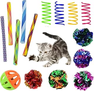 Lopsity 16PCS Cat Spring Toy,Cat Toy Bell,Cat Tube Toy Interactive Cat Toy and Cat Toy Pom Poms Balls for Kittens to Swat, Bite, Hunt (A)