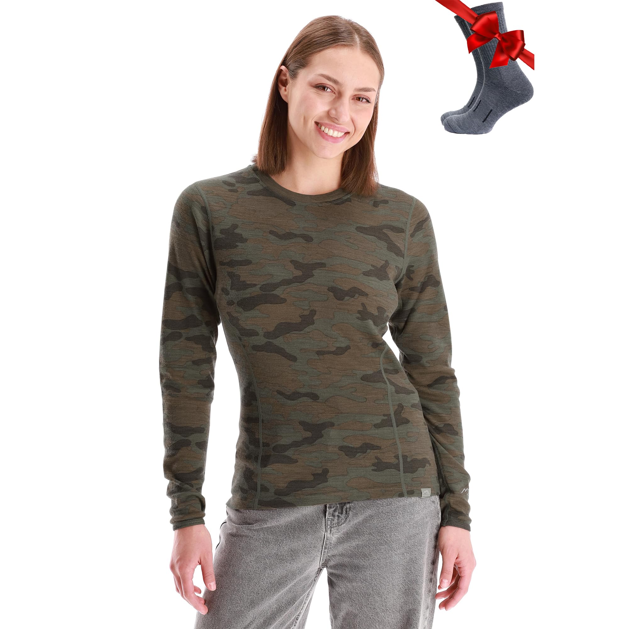 Merino.tech Maglia Termica Donna Lana Merinos - 100% Lana Merino Intimo Donna Leggero, Medio, Pesante con Calzini