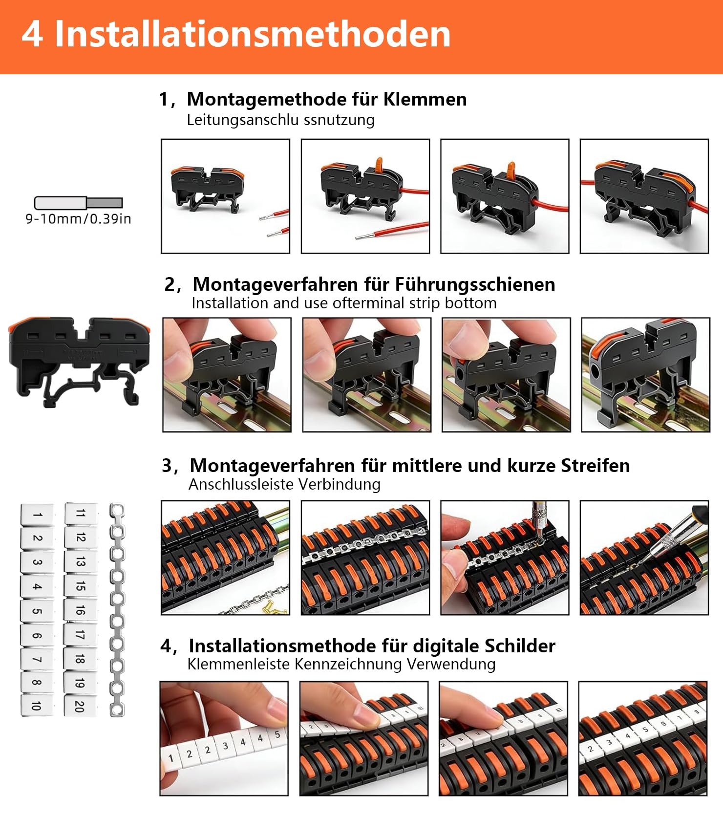 40pcs PCT-211 Bloques de terminales de bornes carril din 0,08 – 4 mm² terminales eléctricos de conexión, terminales enchufables, clemas electricas rapidas para cableado rápido