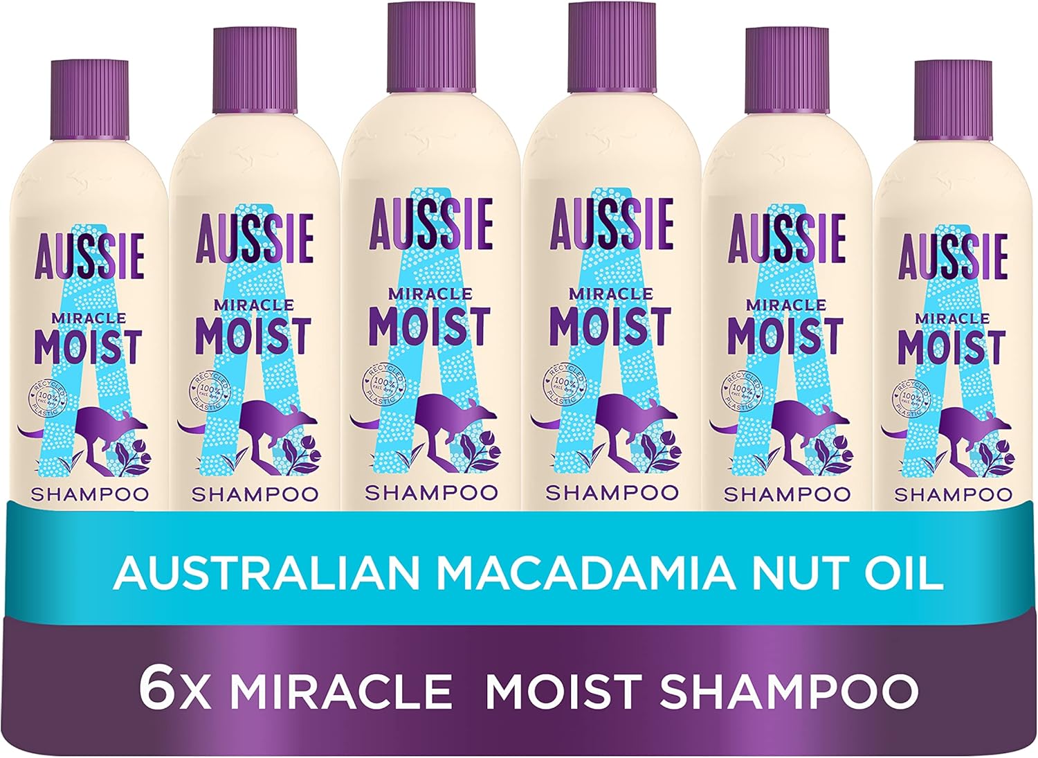 Aussie Miracle Moist Shampoo 300 ml Pack of 6, Cruelty free Amazon