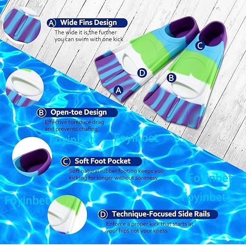 Miniatura 167 de Aletas de natación para niños, aletas cortas para niños y jóvenes, aletas de natación para entrenamiento de natación para niños, niñas, niños Azul,