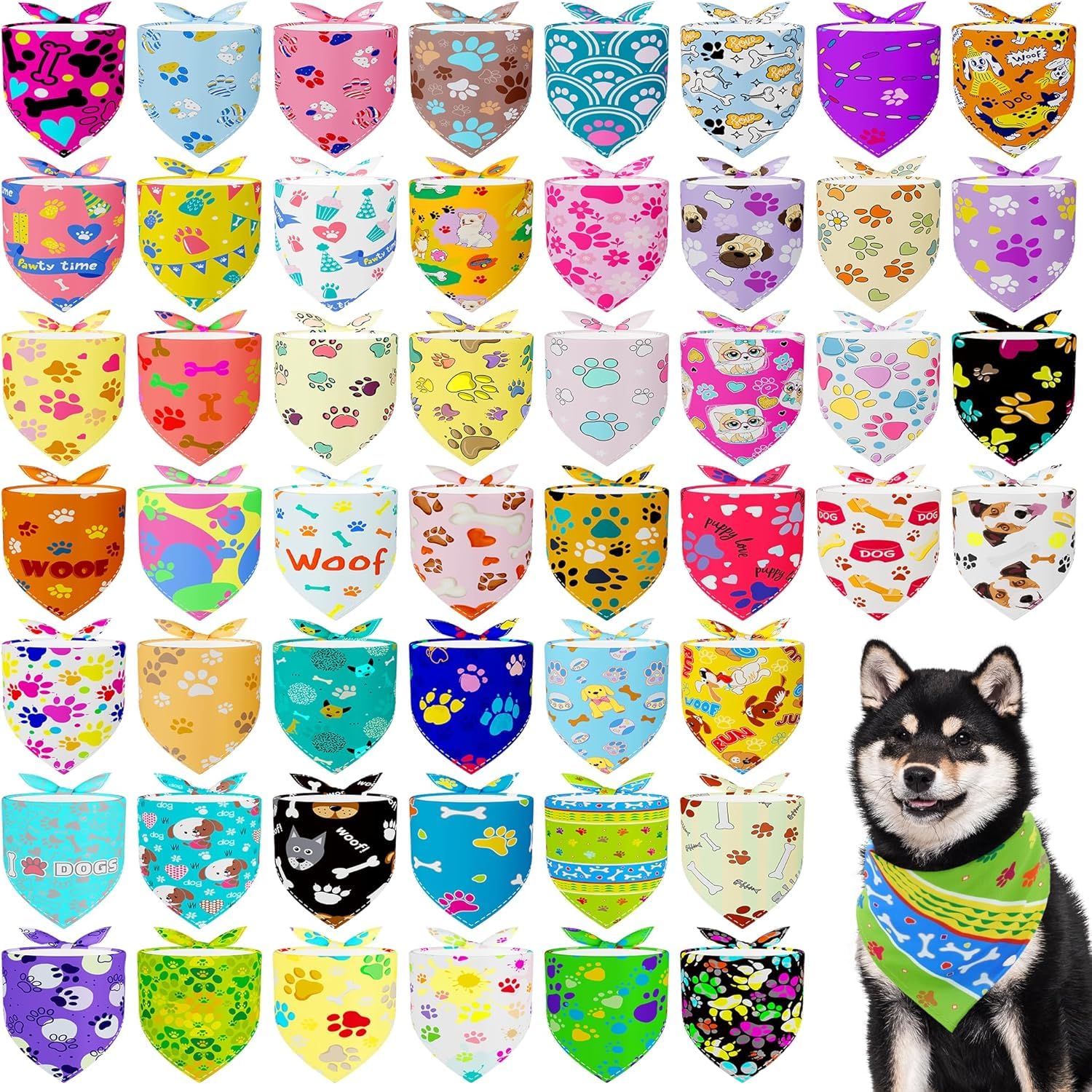 50 bandane per cani di taglia piccola e media con fazzoletto a forma di zampa, bavaglini triangolari, sciarpe per la testa, sciarpe, cimosa cucito bordo orlatura punto cucito costume da